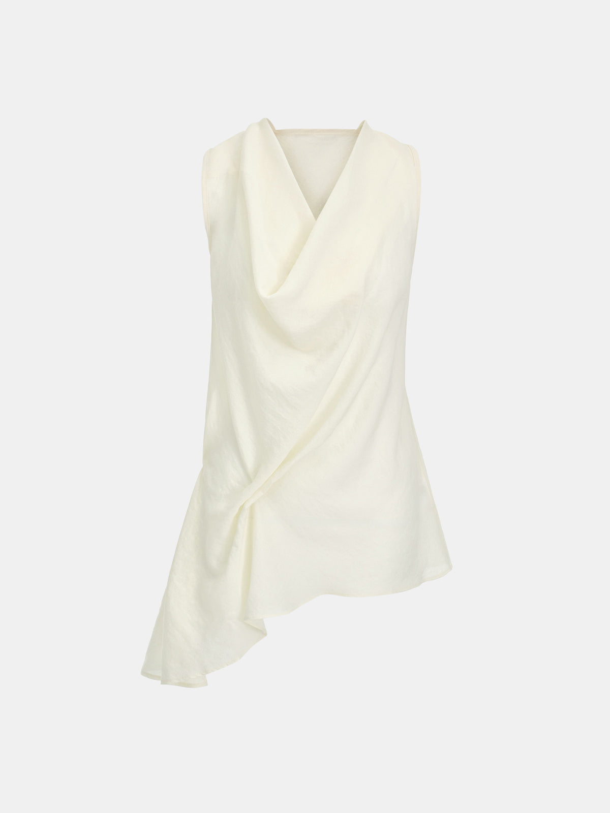 Tomi Asymmetrical Drape Satin Top, Ivory