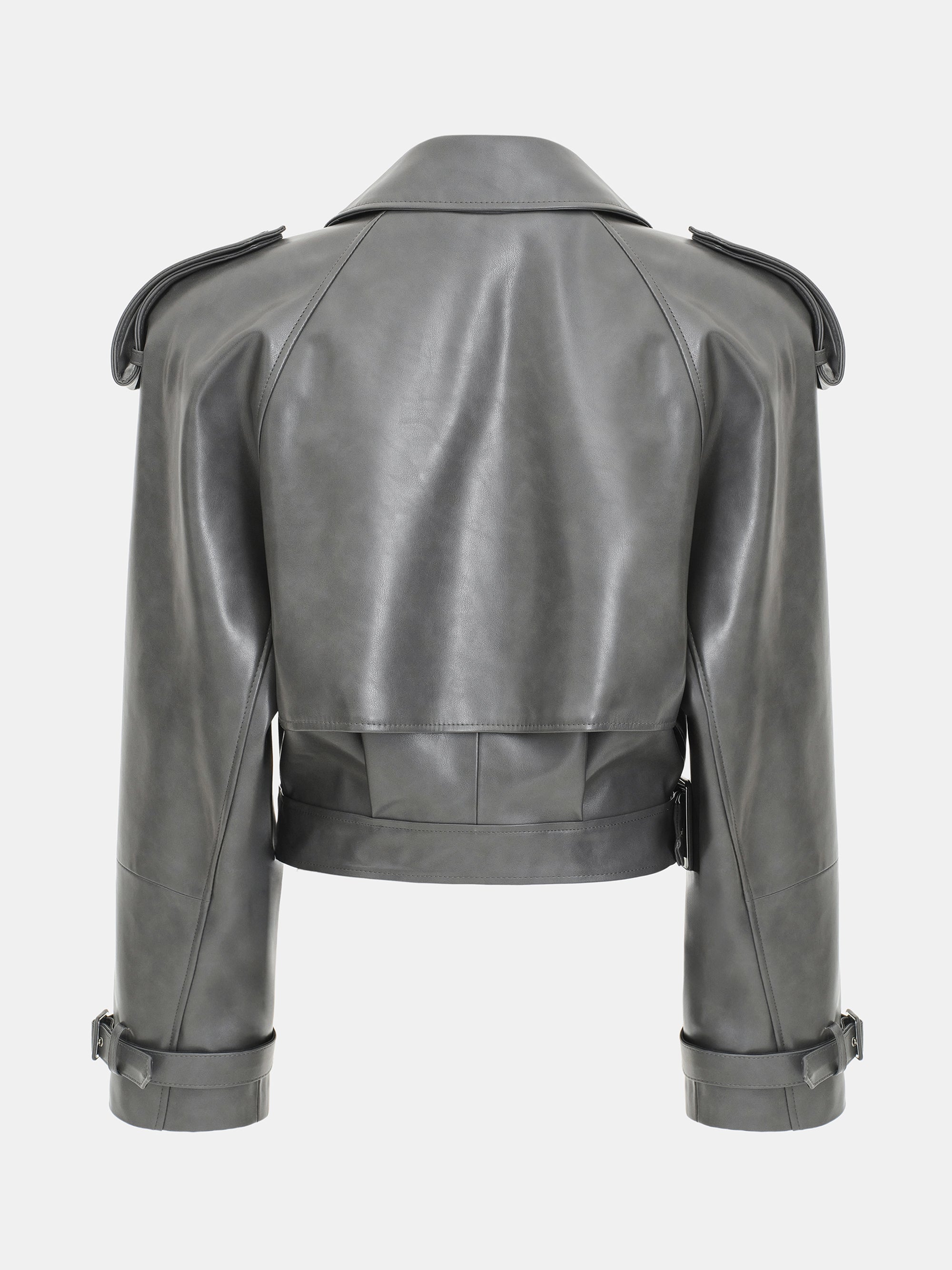 Notan Buckled Faux-Leather Cropped Jacket, Grey