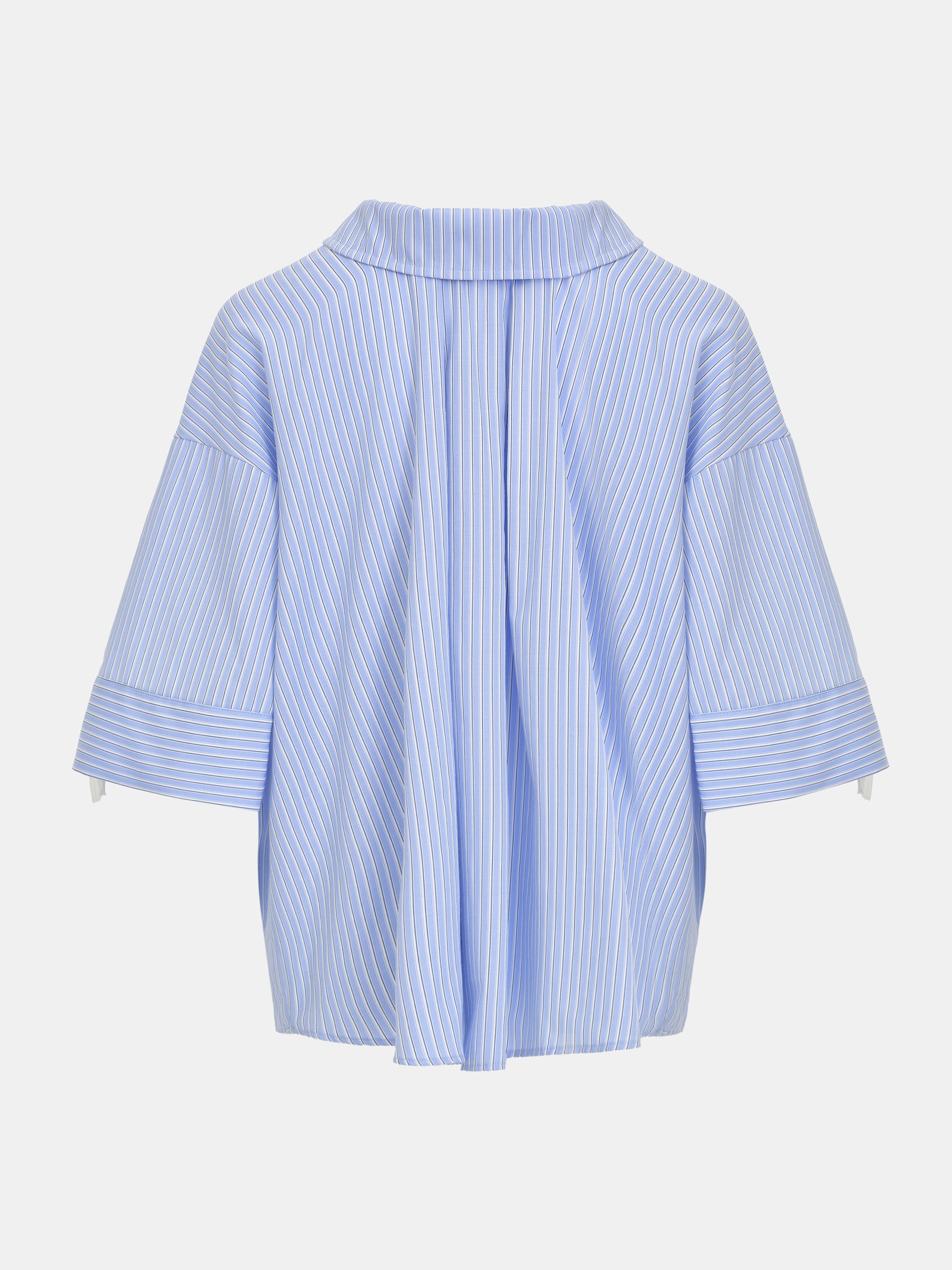 Drawstring Foldover-Collar Shirt, Striped Blue