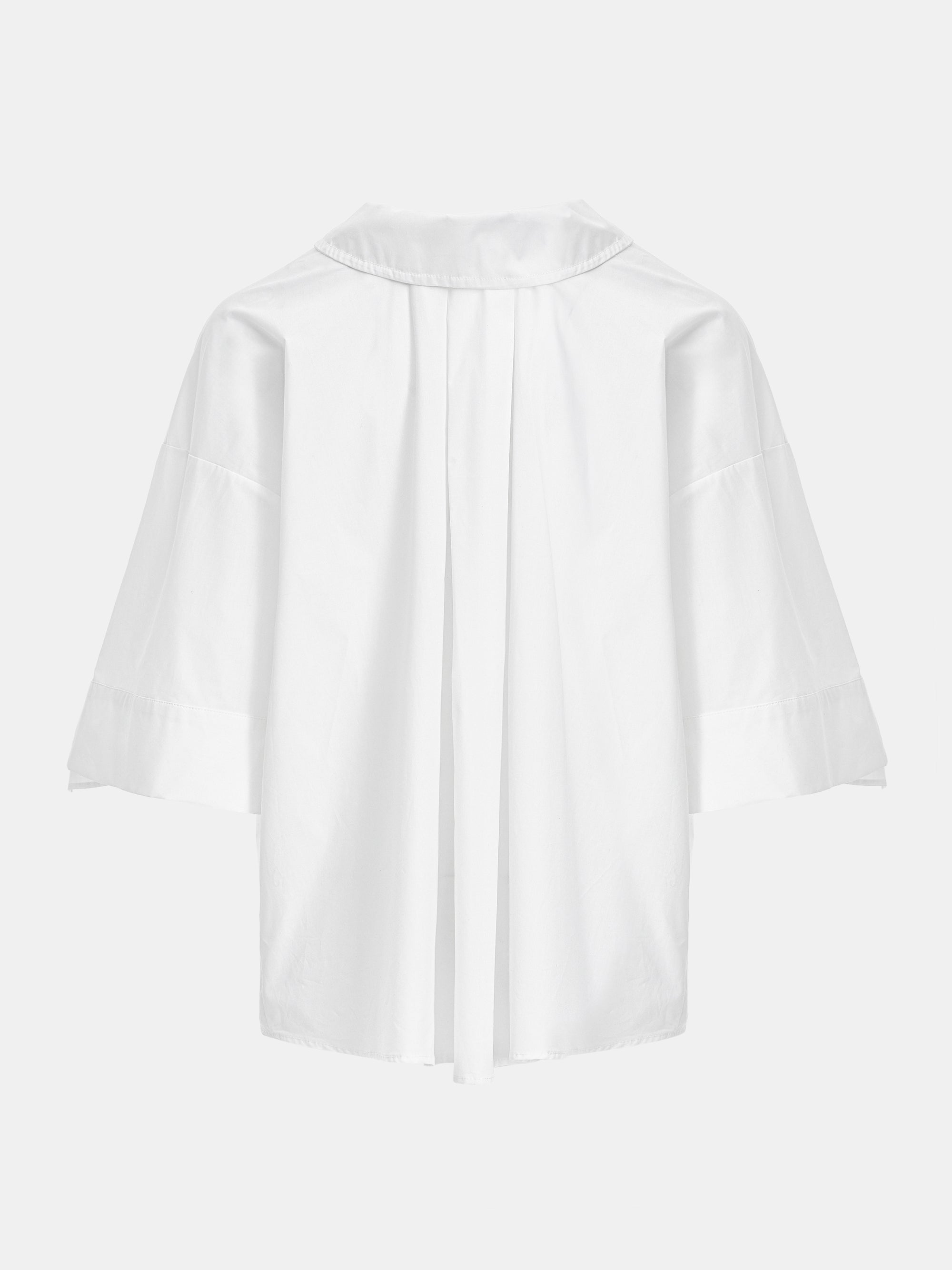 Drawstring Foldover-Collar Shirt, Ivory