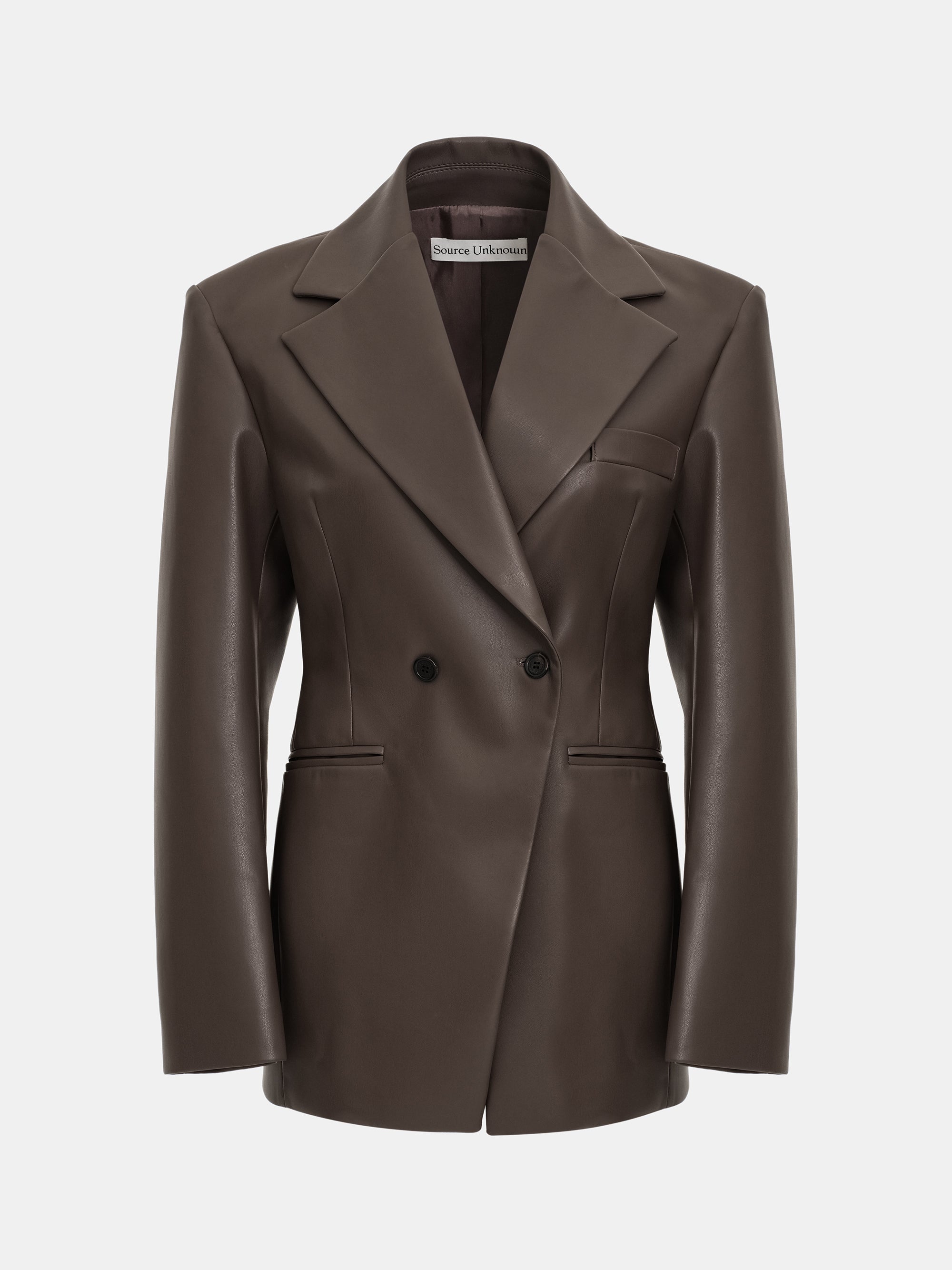 Nangy Faux-Leather Cinched Blazer, Brown