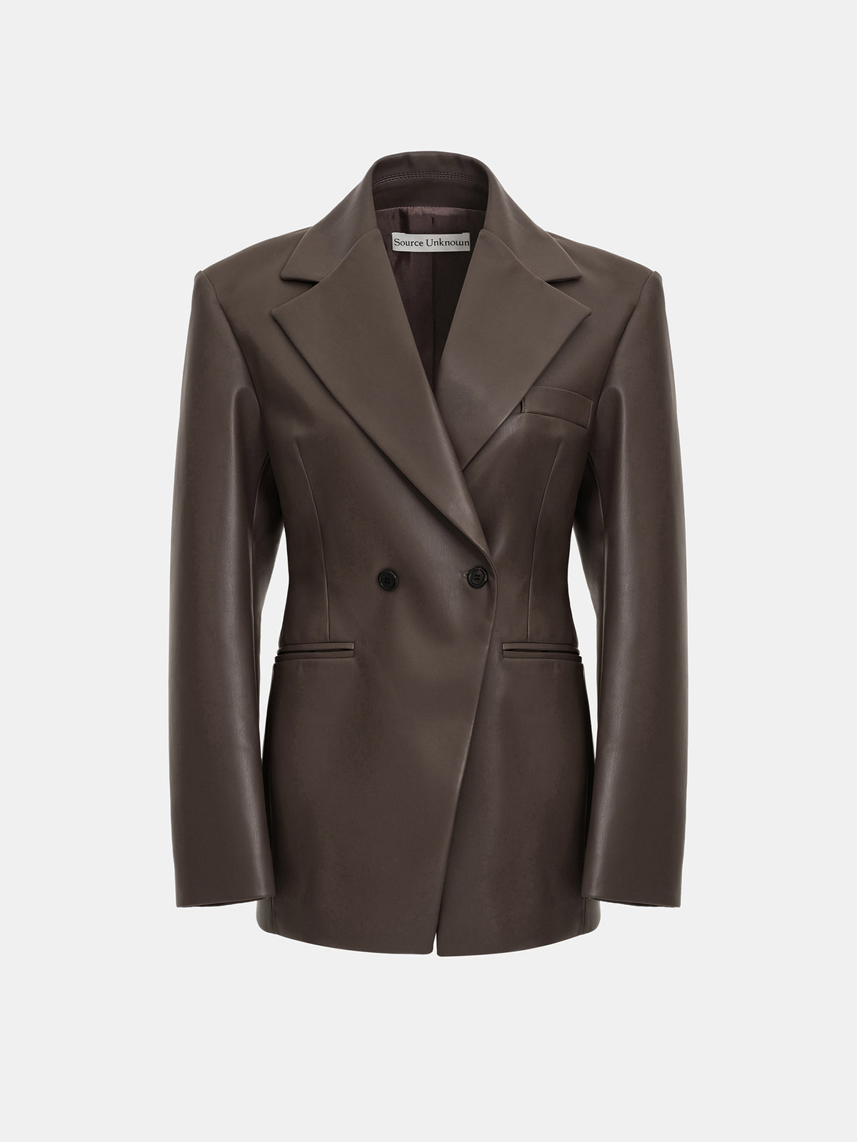 Nangy Faux-Leather Cinched Blazer, Brown