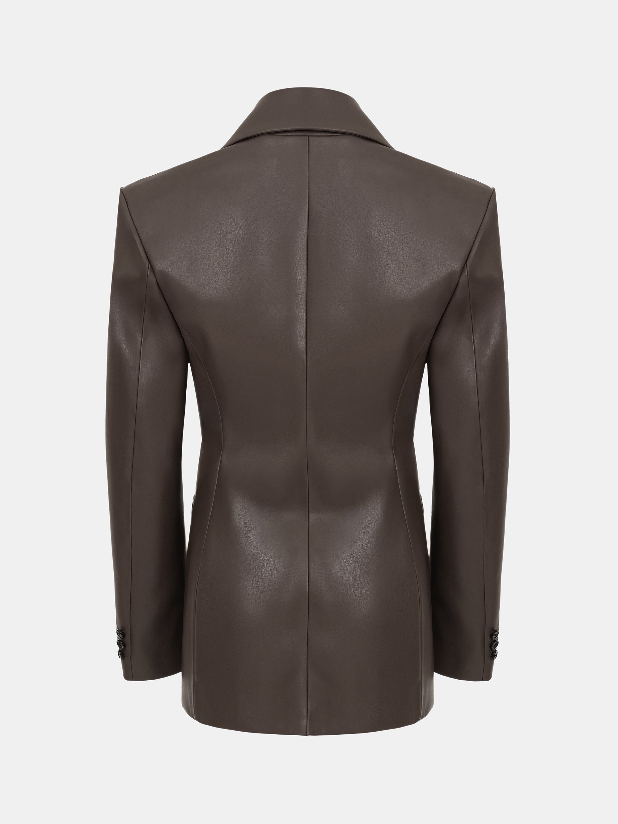 Nangy Faux-Leather Cinched Blazer, Brown