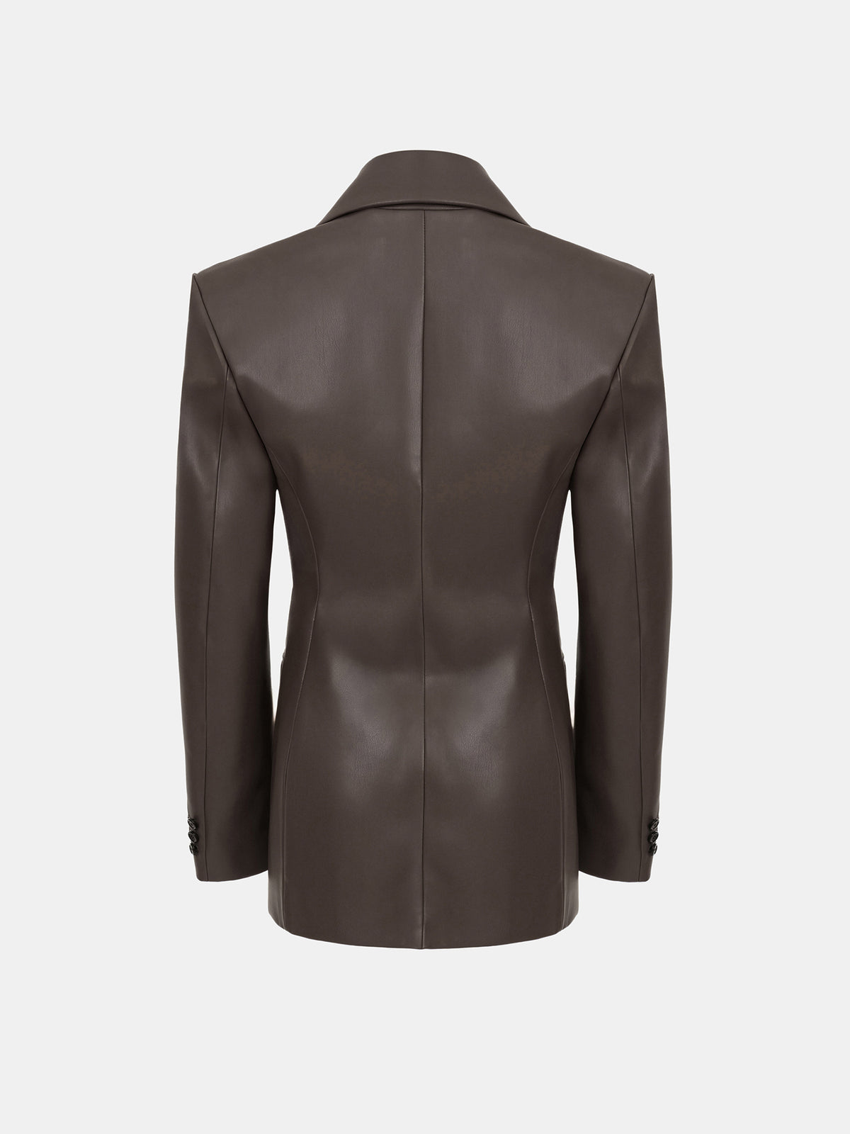 Nangy Faux-Leather Cinched Blazer, Brown