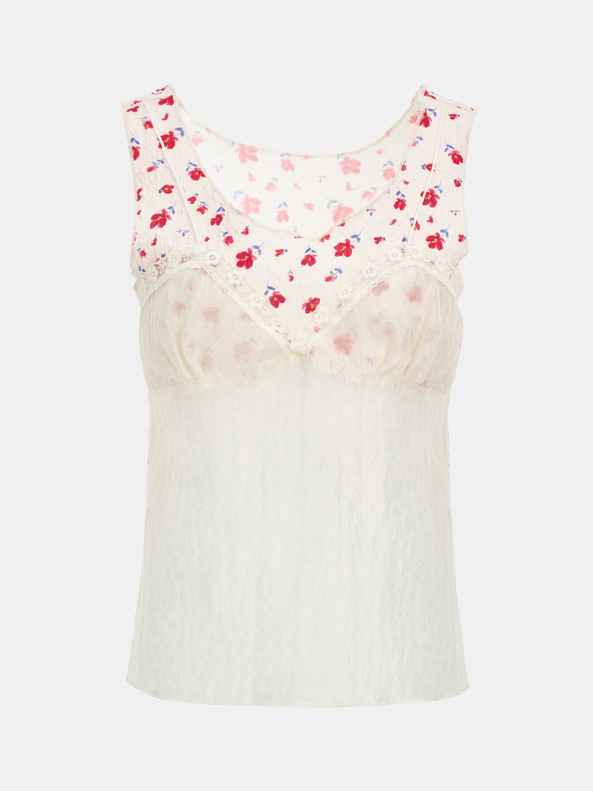 Ditsy Overlay Tank Top, Red