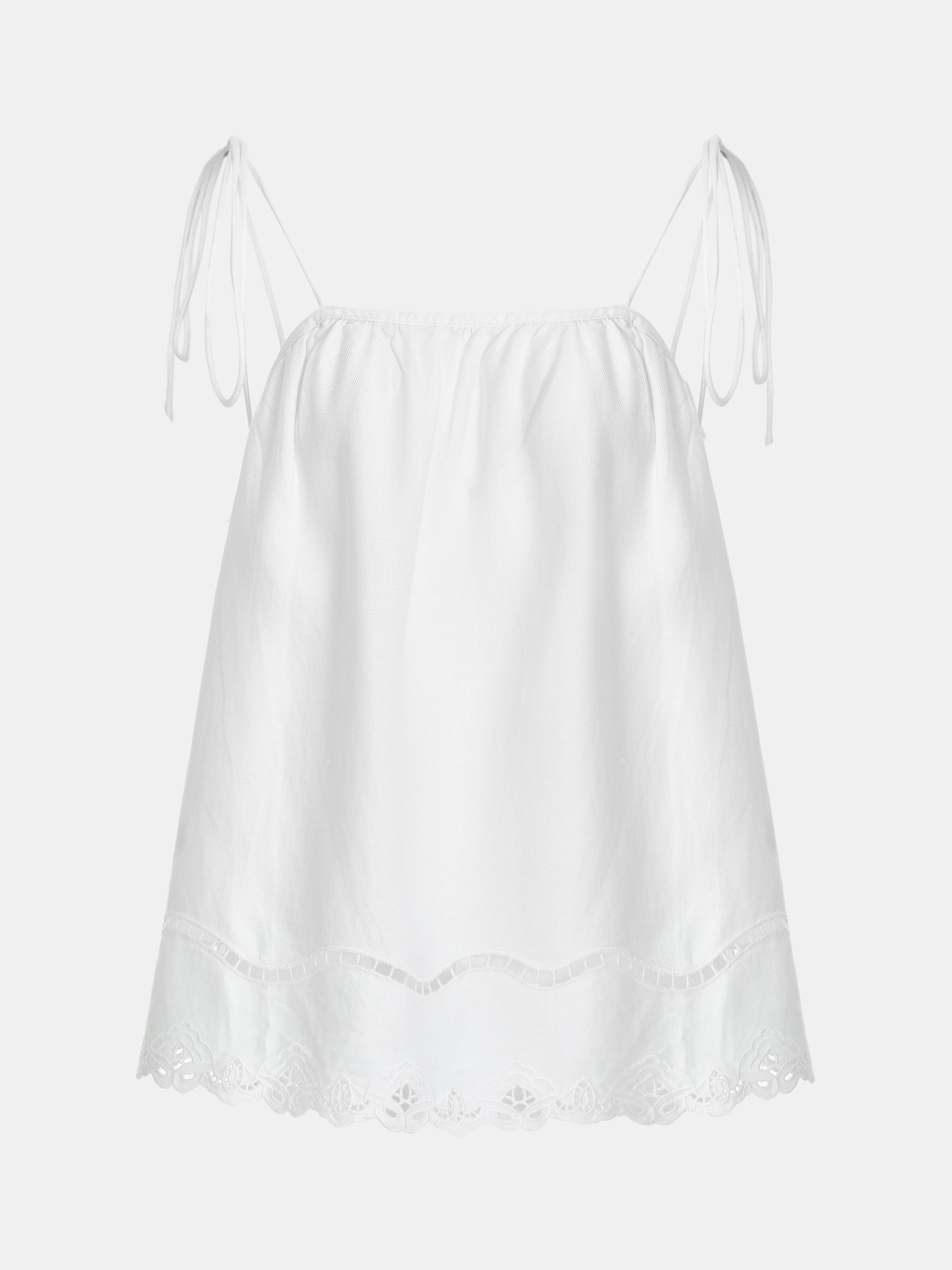 Self-Tie Eyelet Top, Ivory