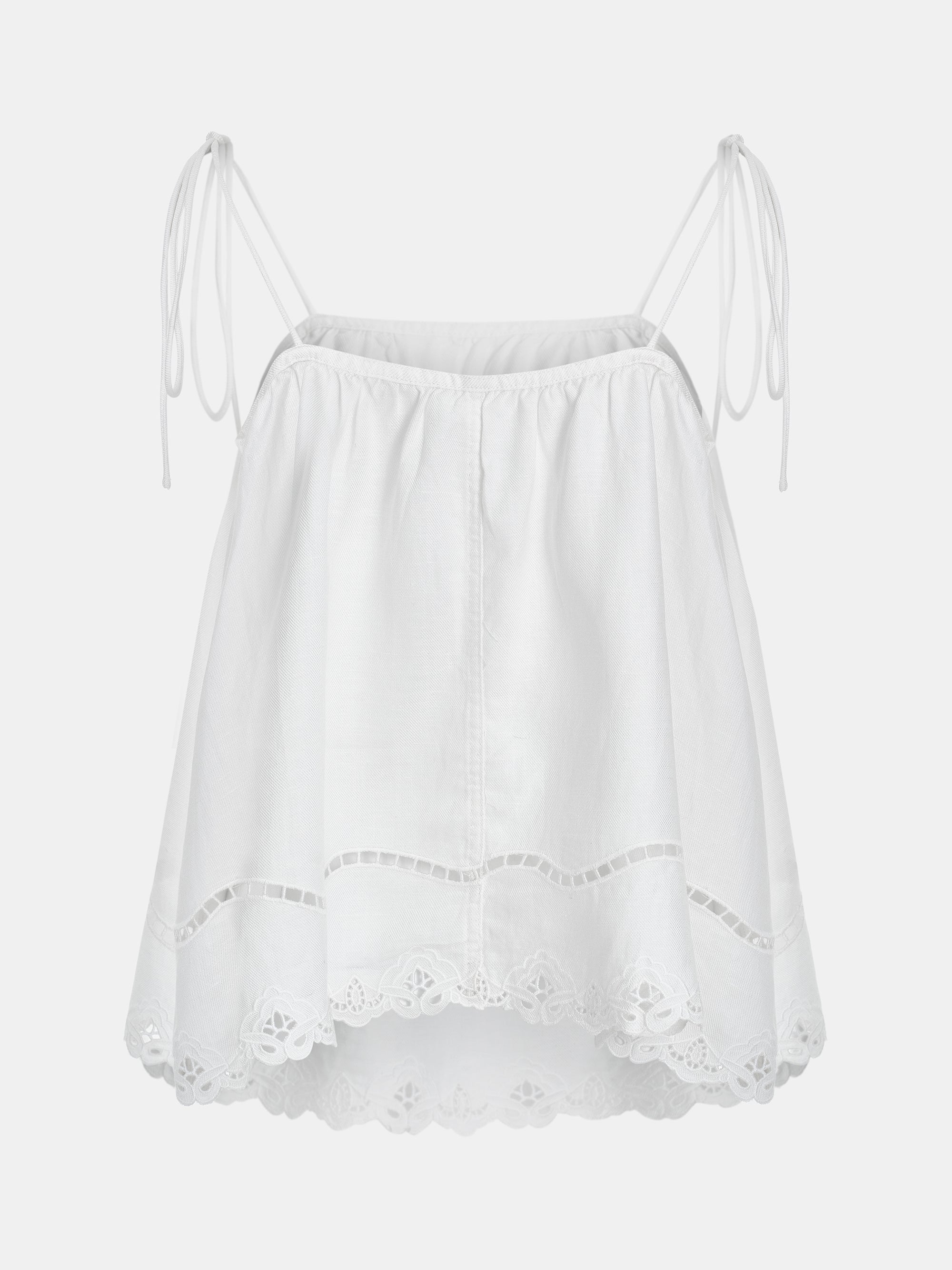 Self-Tie Eyelet Top, Ivory