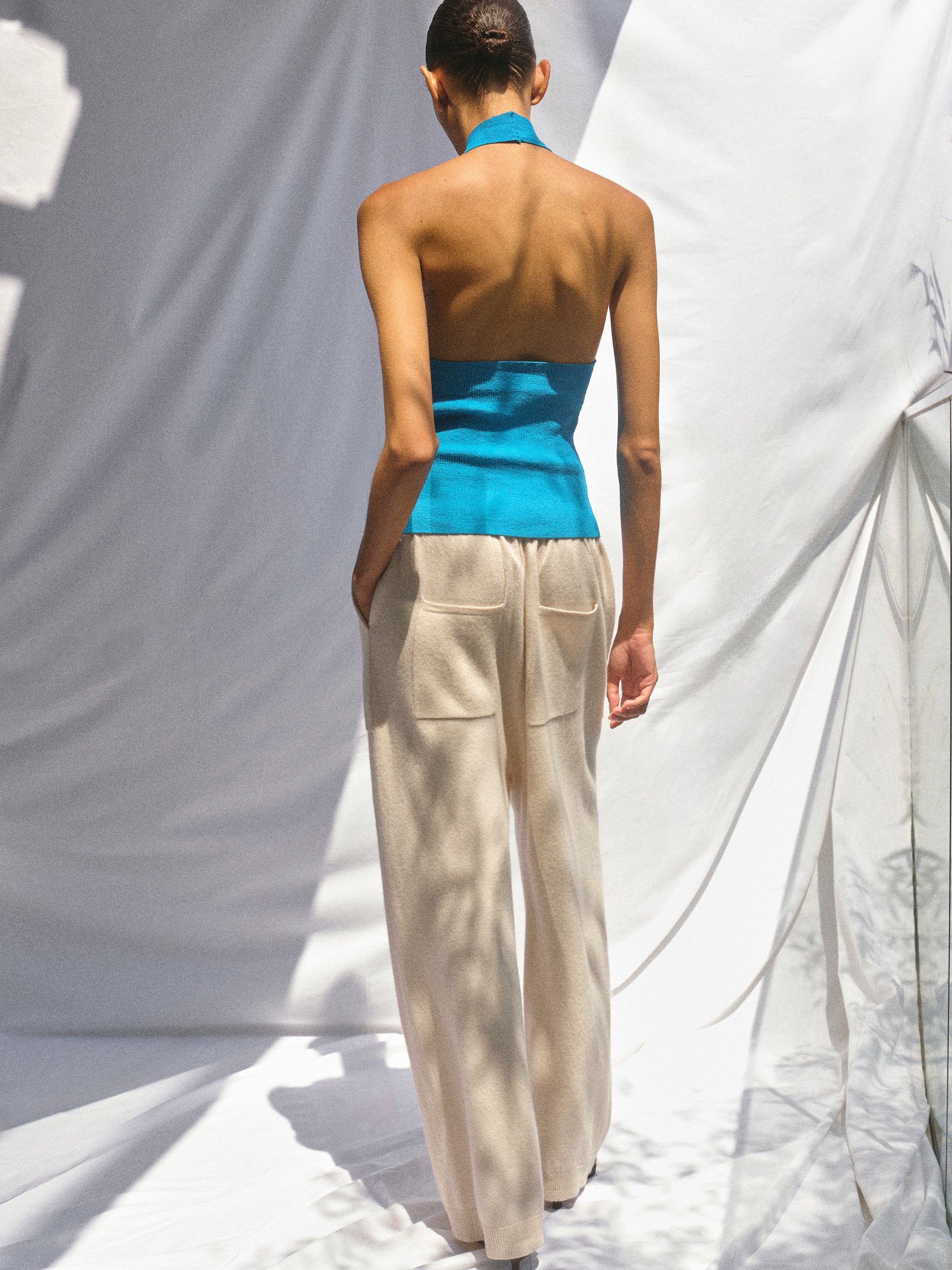 Elastic Waist Wool Pants, Ivory