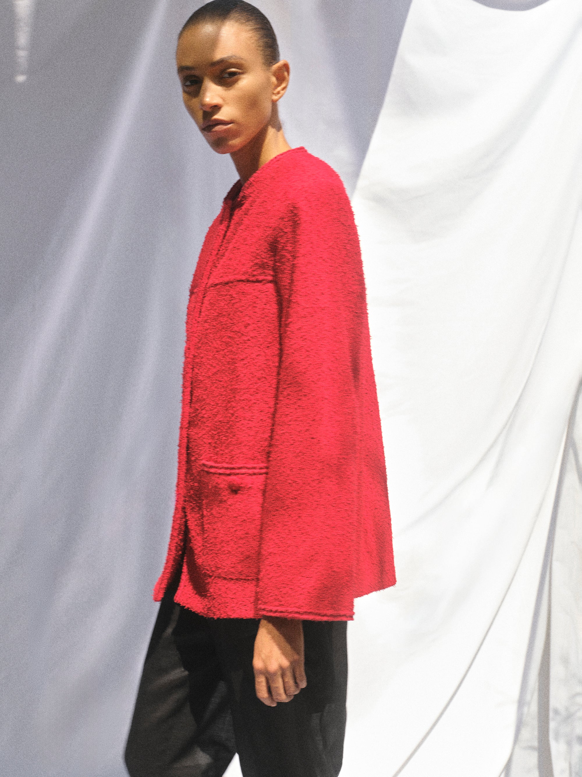Boucle Textured Jacket, Red