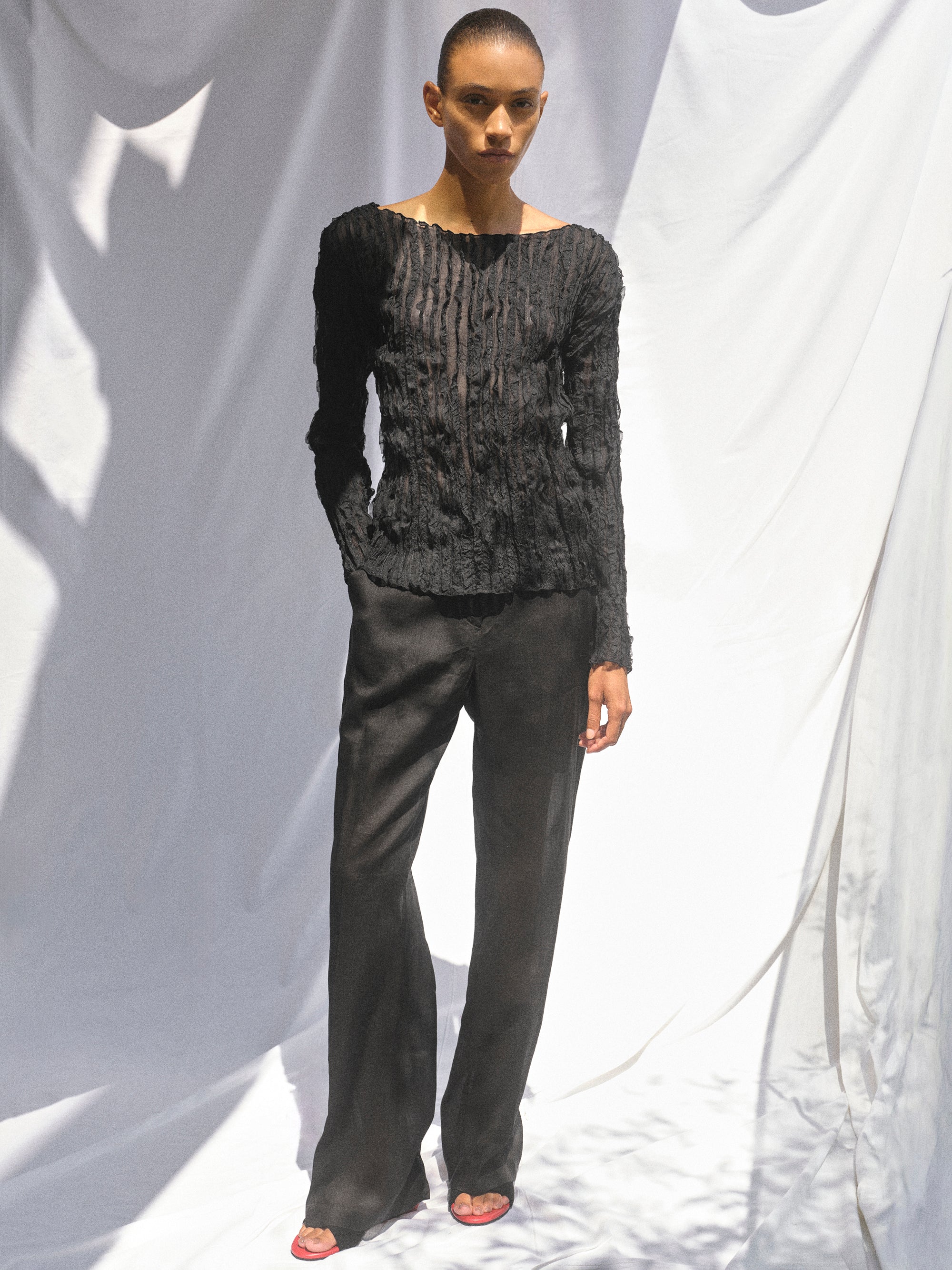 Ripple Voile Blouse, Black