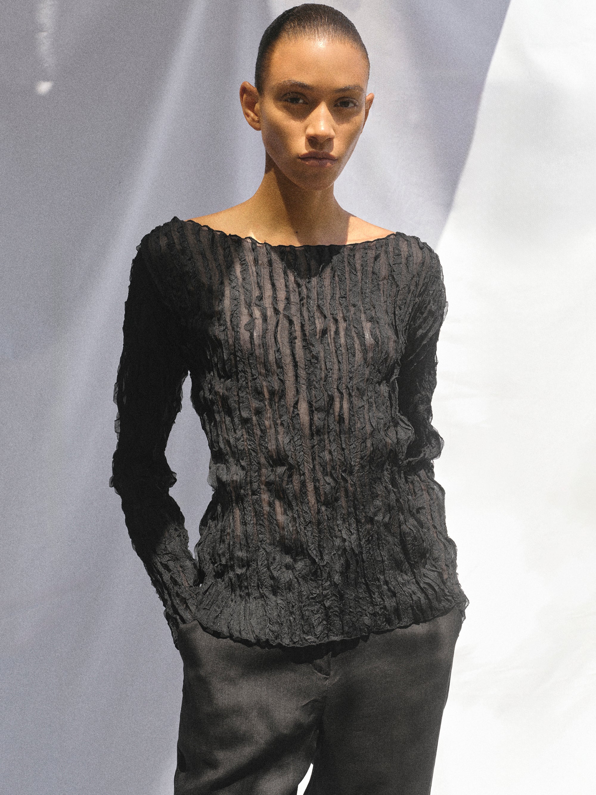 Ripple Voile Blouse, Black
