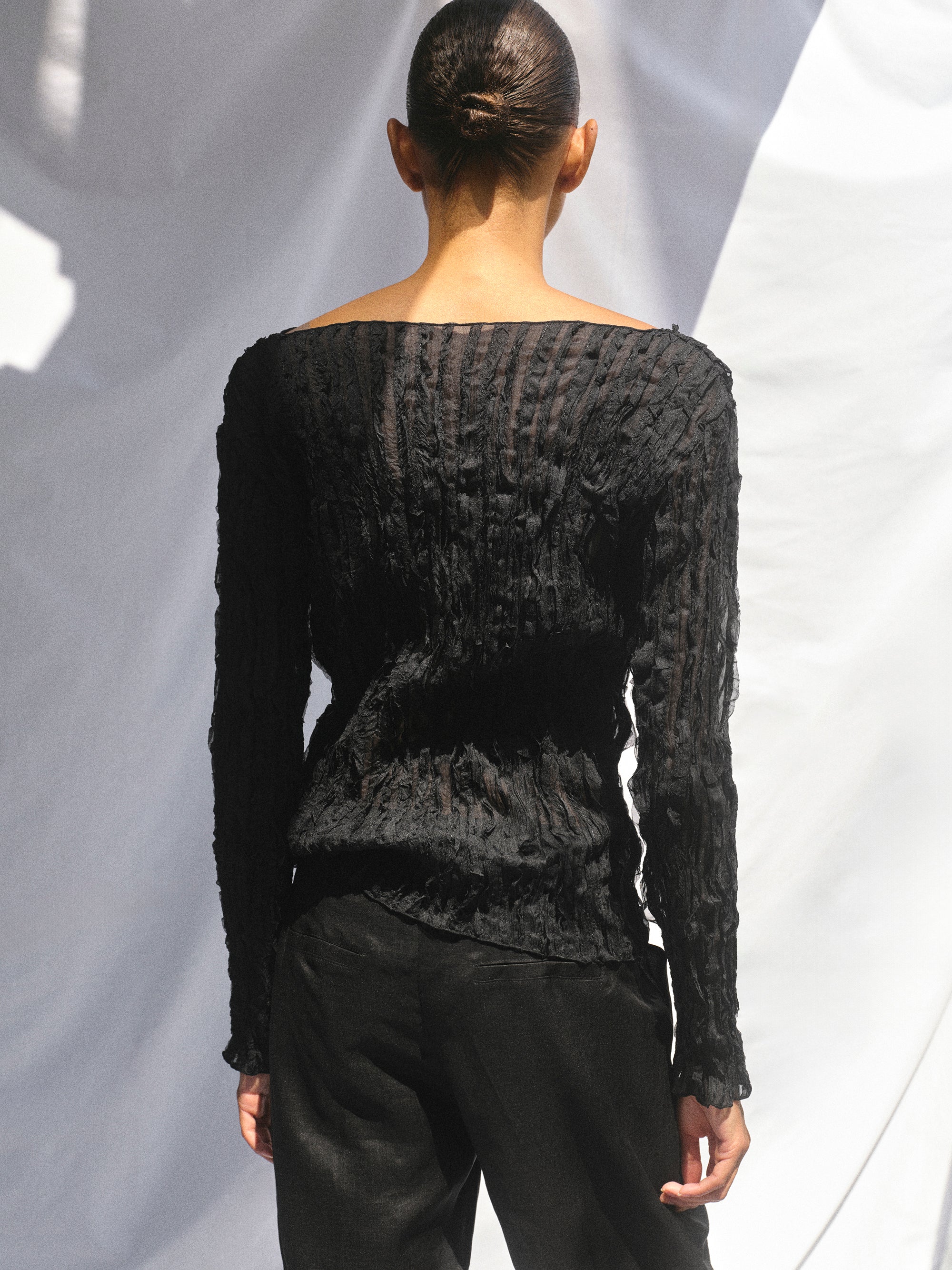 Ripple Voile Blouse, Black