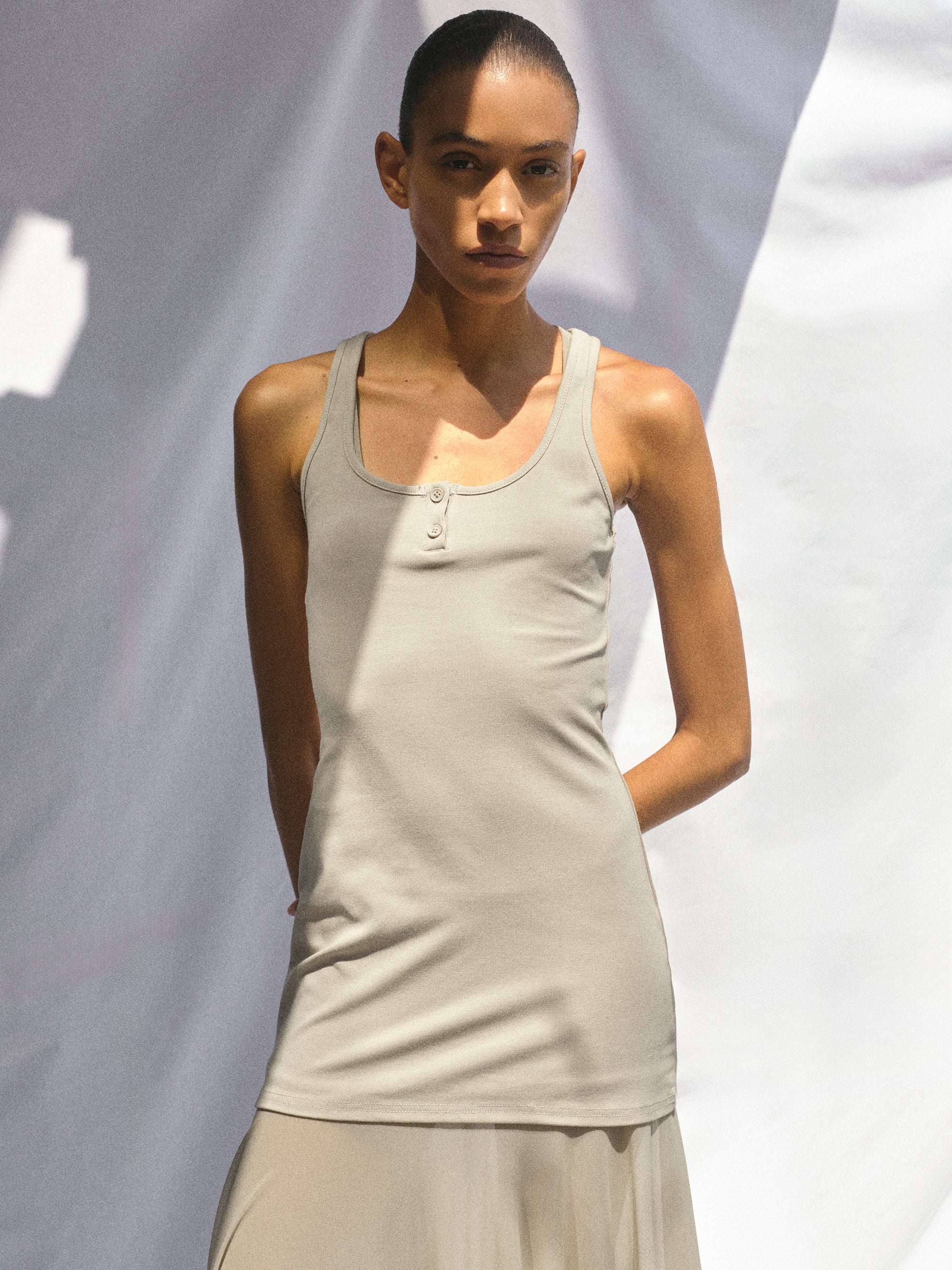Layered Tank Dress, Beige