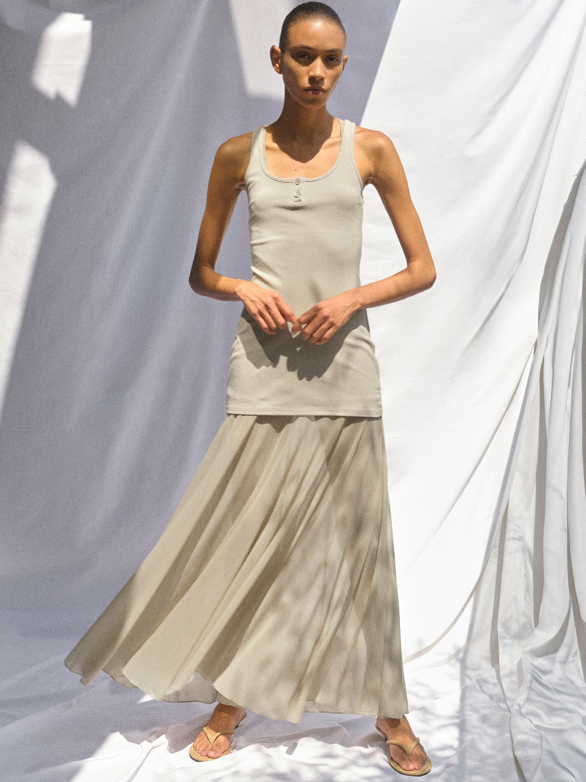 Layered Tank Dress, Beige
