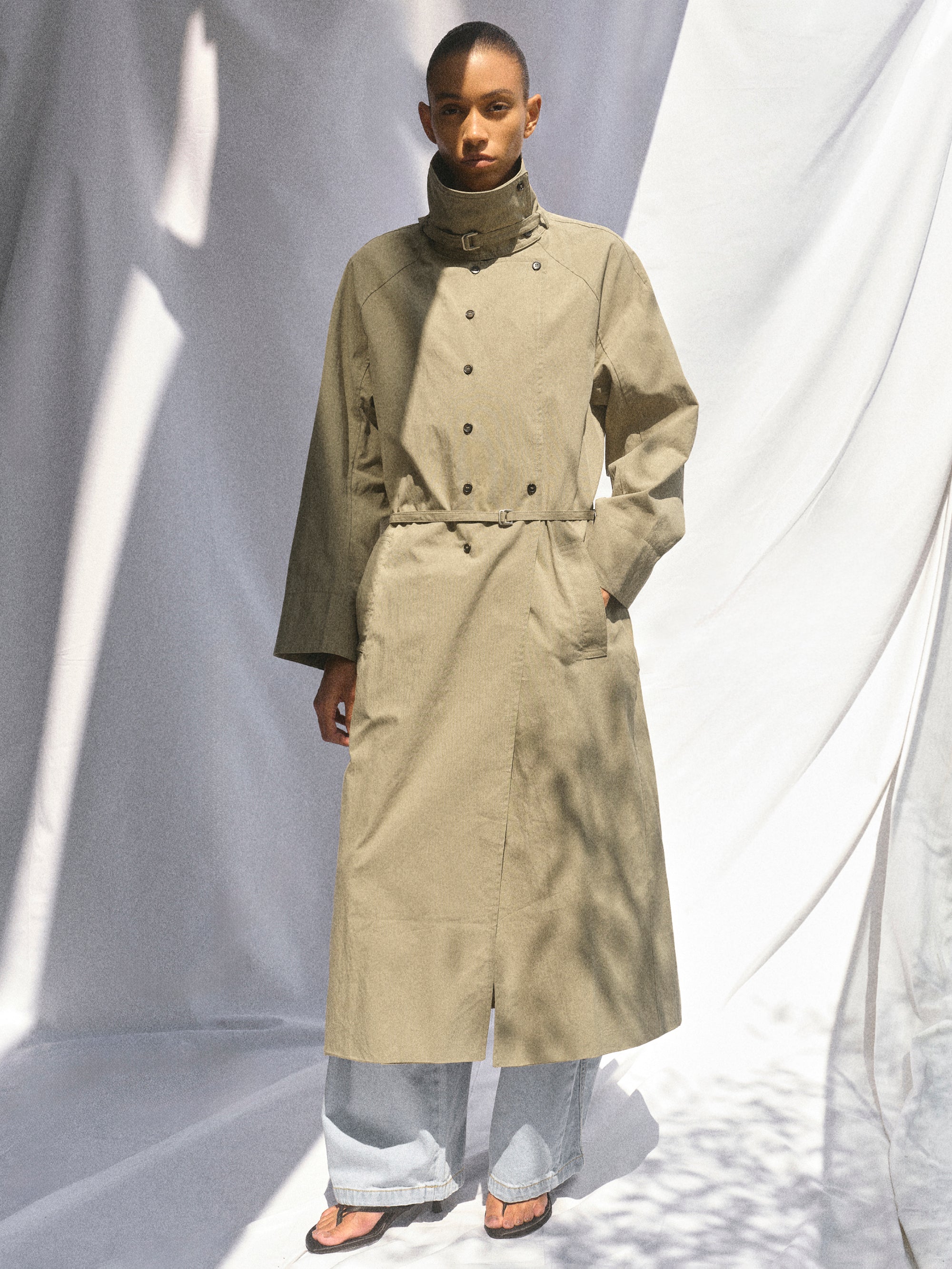 Liko Stand Collar Trench Coat, Beige