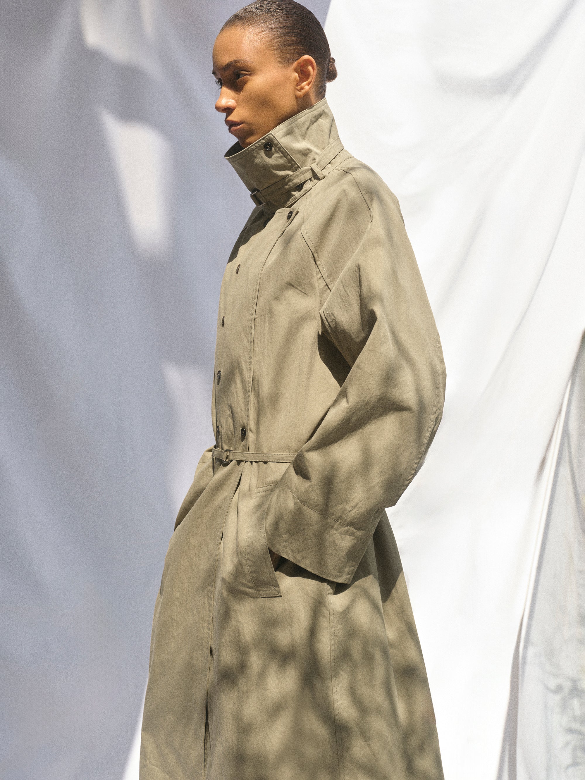 Liko Stand Collar Trench Coat, Beige