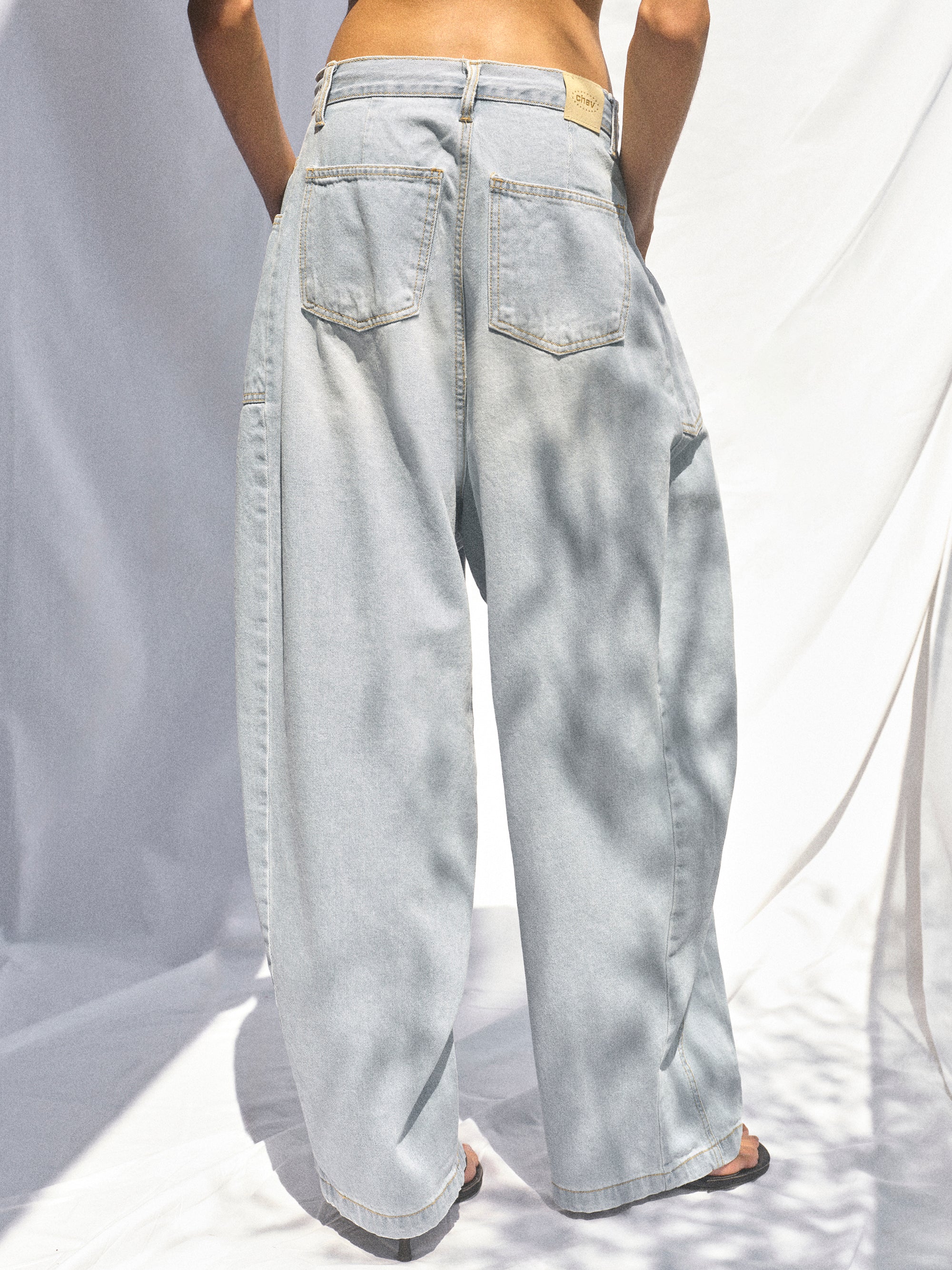 Panel-Seam Wide-Leg Jeans, Light Blue