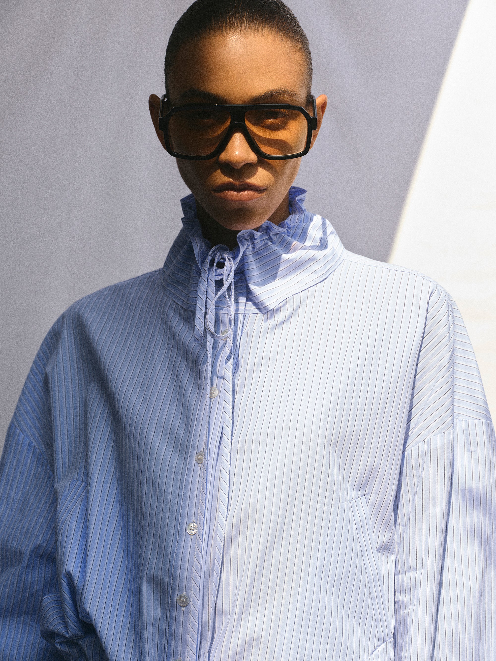 Striped Drawstring Shirt, Pale Blue