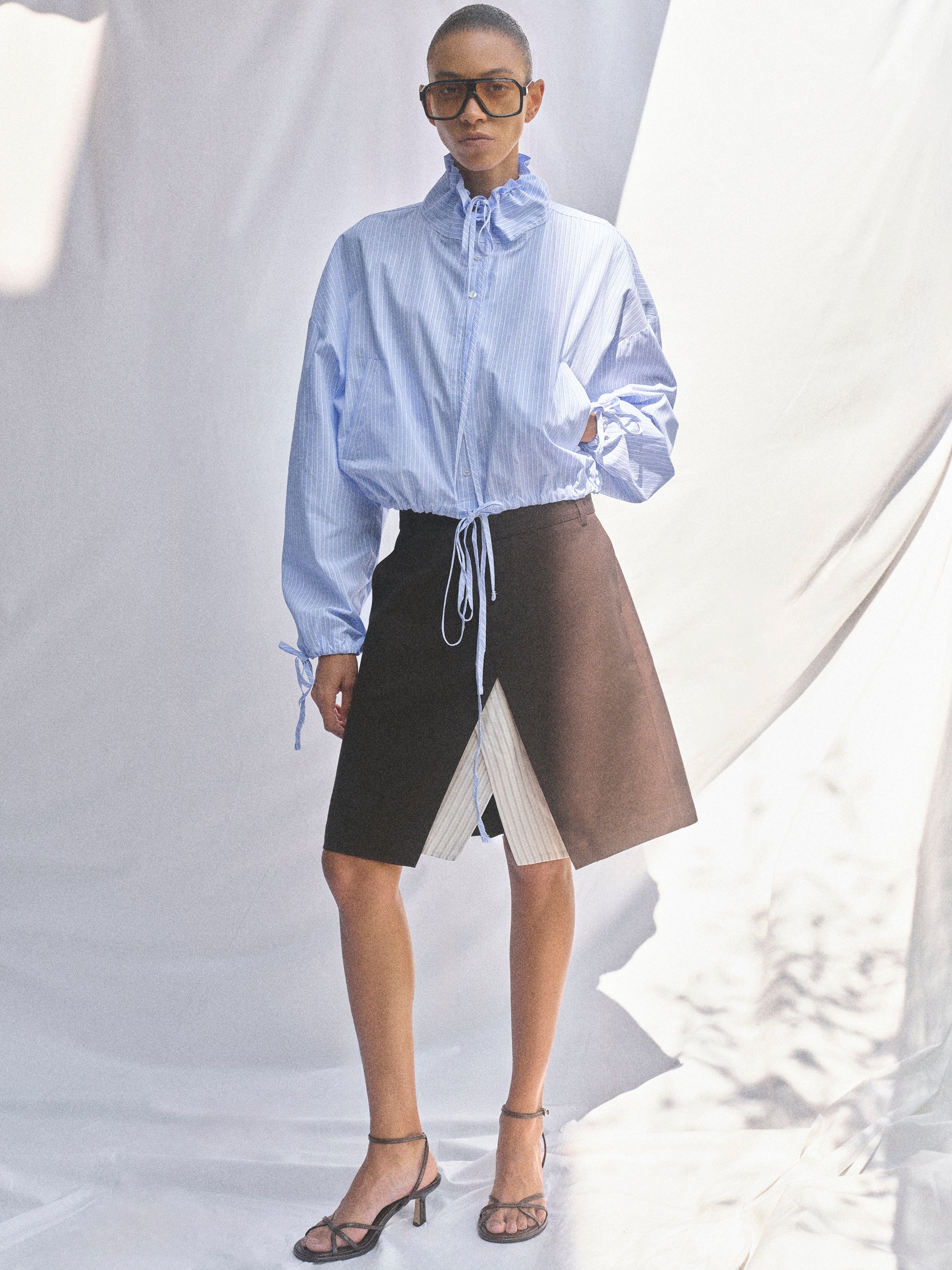 Striped Drawstring Shirt, Pale Blue