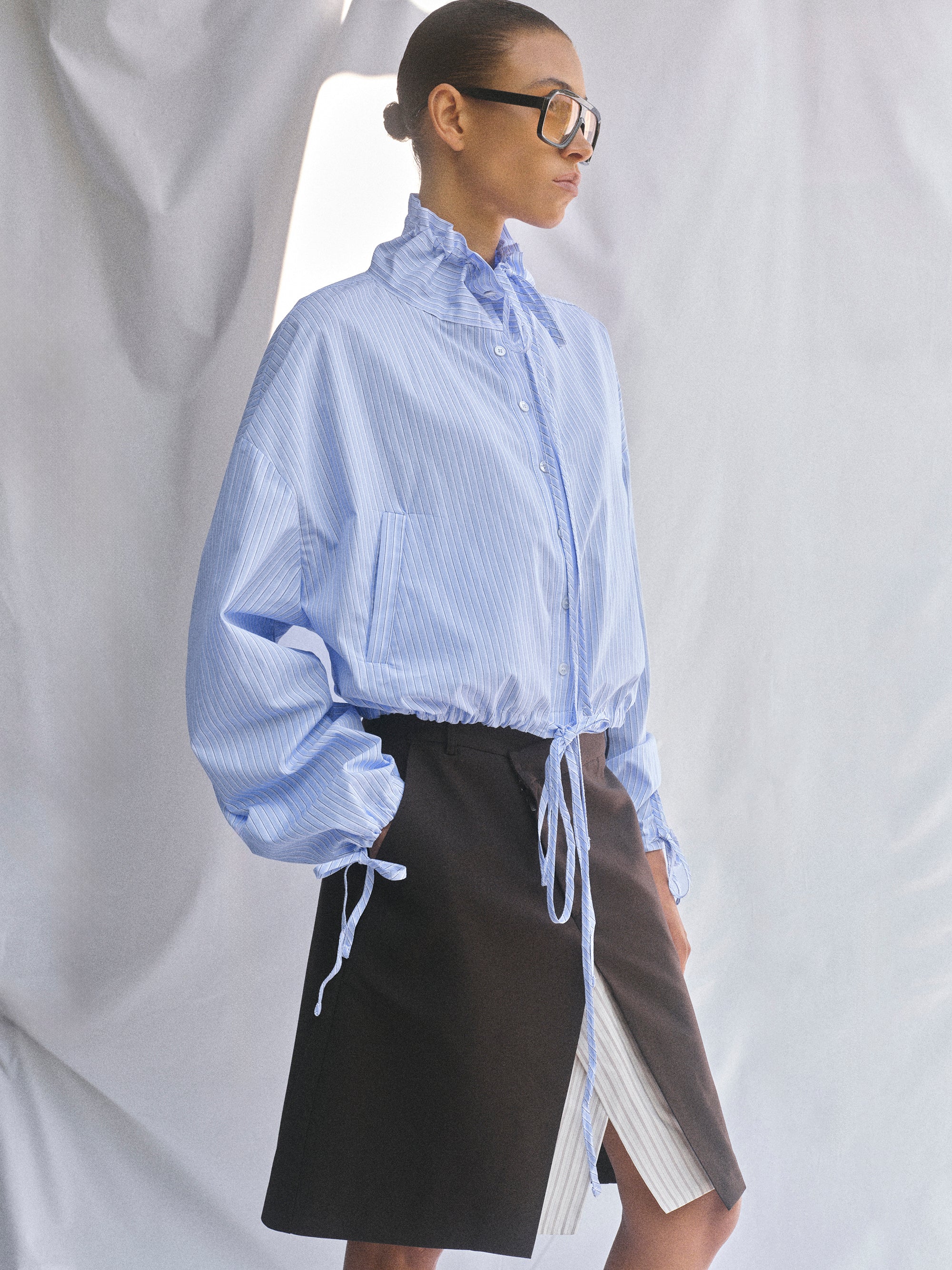 Striped Drawstring Shirt, Pale Blue