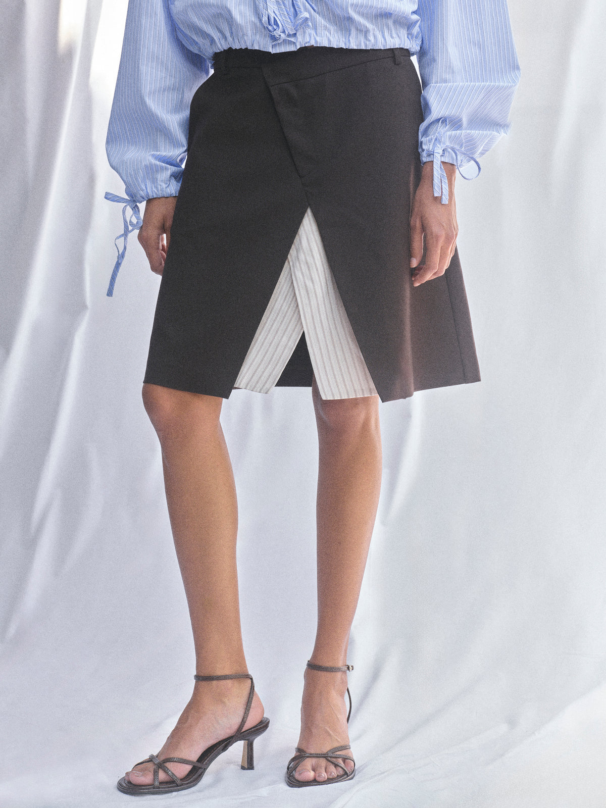 Maia Layered Wrap Midi Skirt, Brown