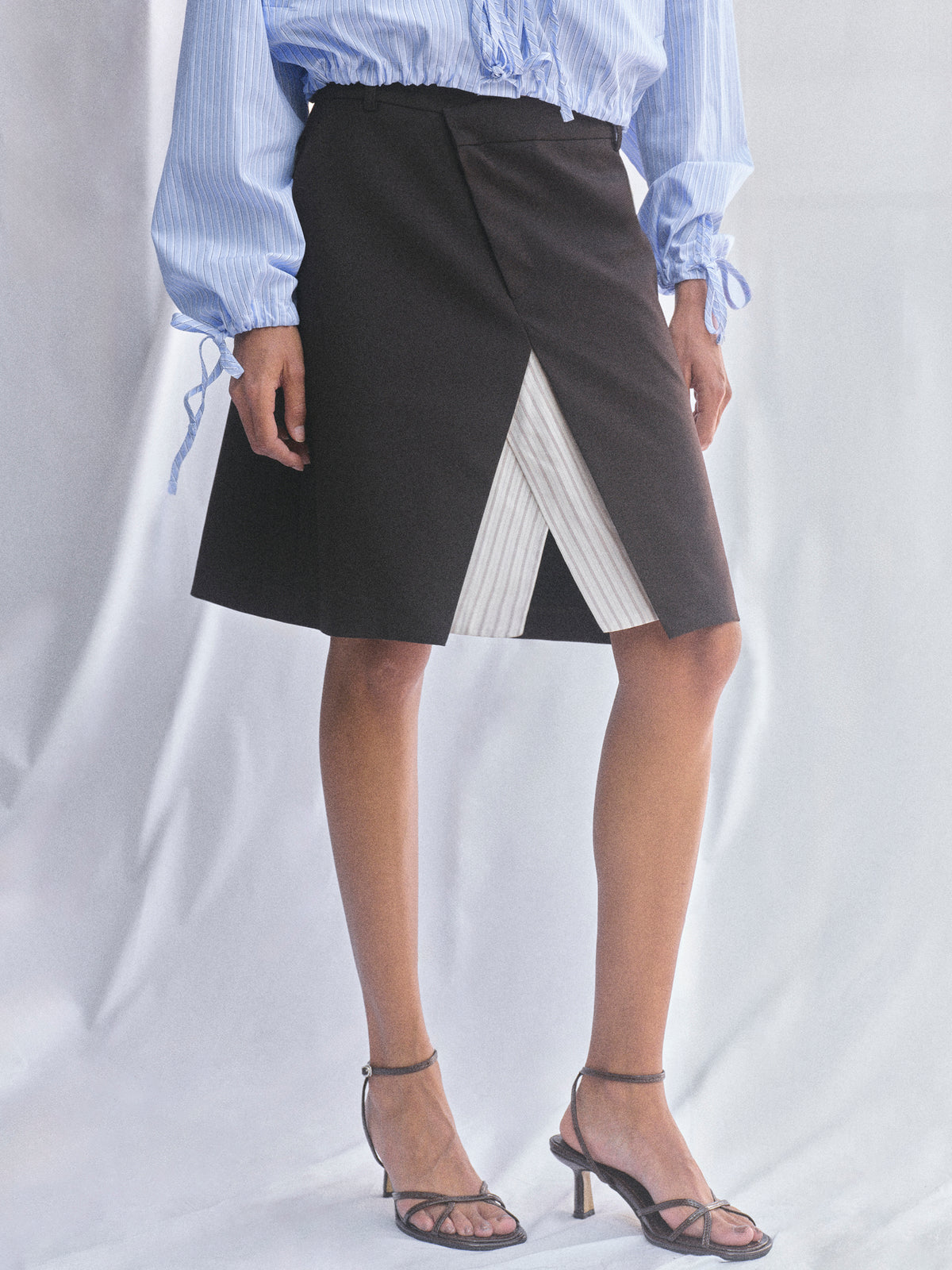 Maia Layered Wrap Midi Skirt, Brown