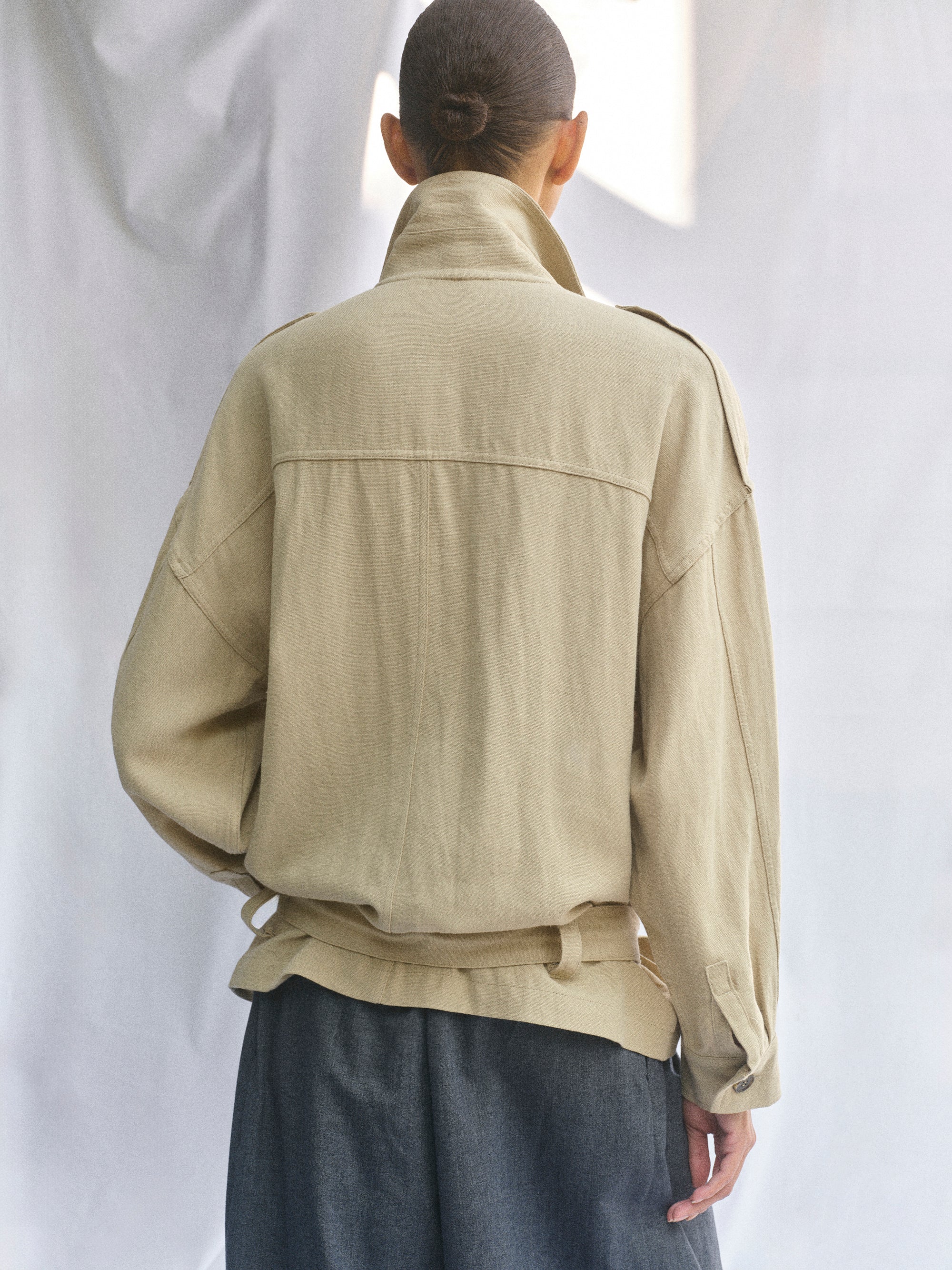 Linen-Blend Safari Jacket, Khaki