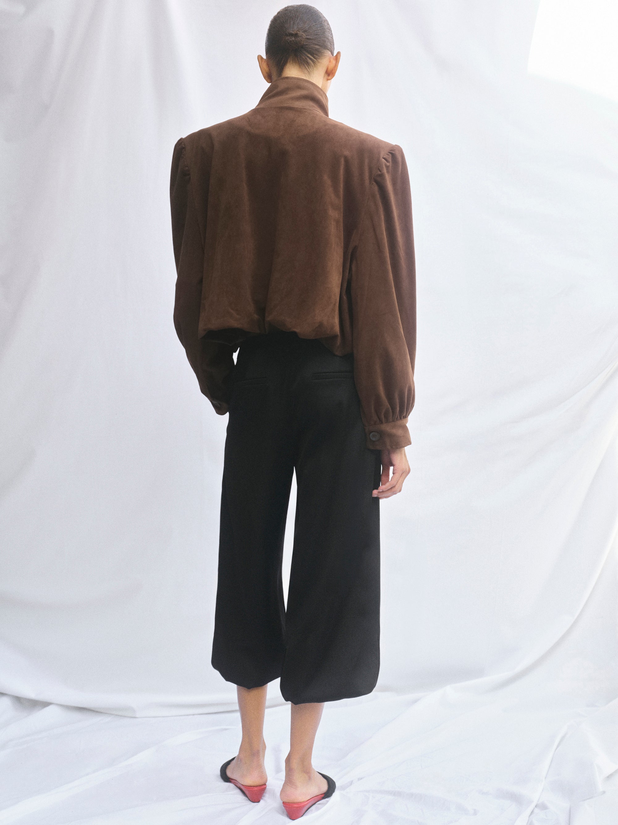 Lalisa Ruched Suede Bomber, Brown