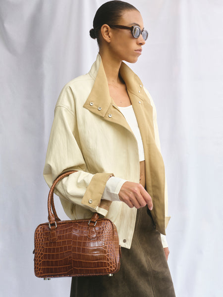 Yves Croc-embossed Leather Bag, Chocolate – SourceUnknown