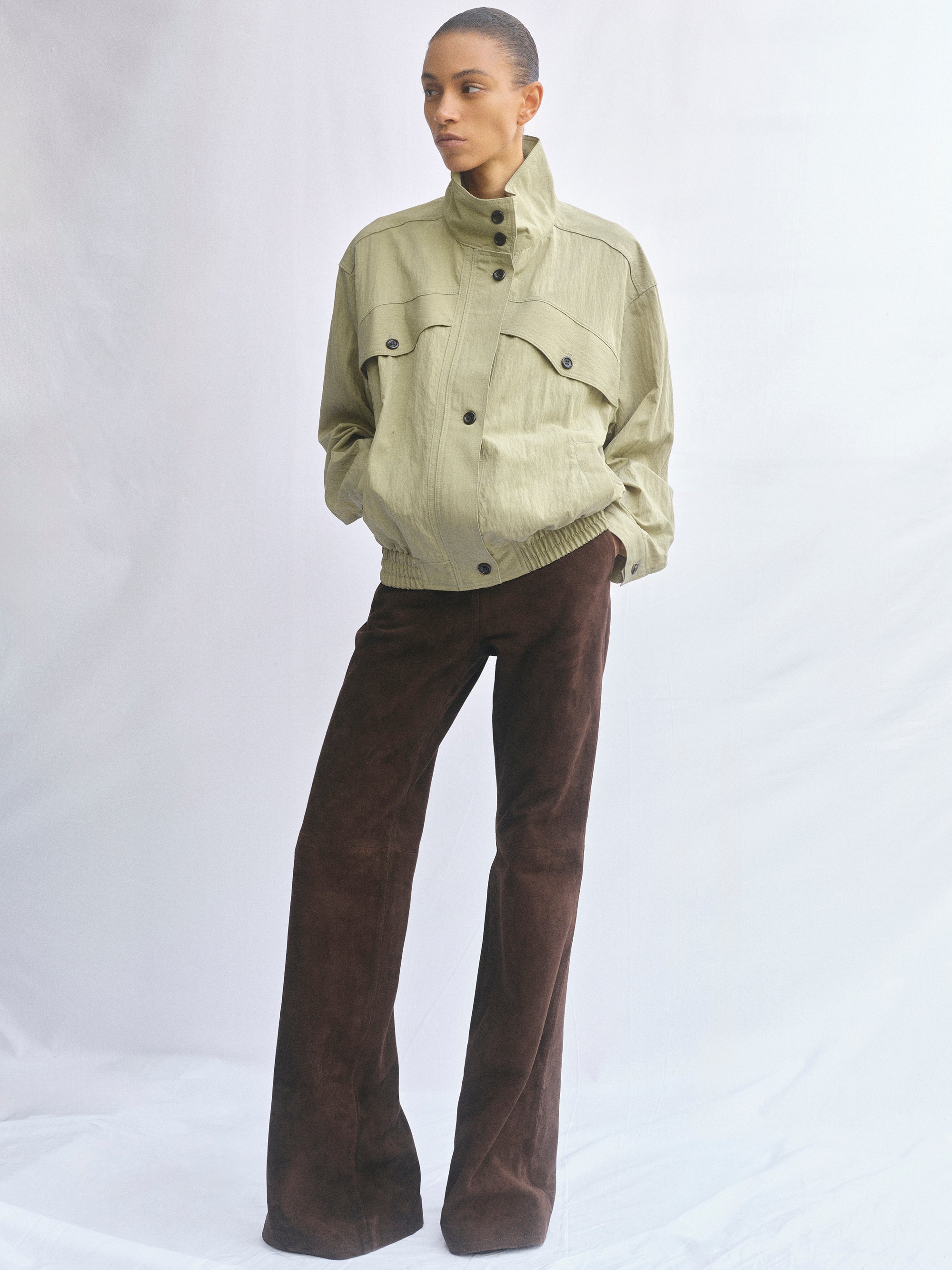 Crinkled Blouson Jacket, Khaki