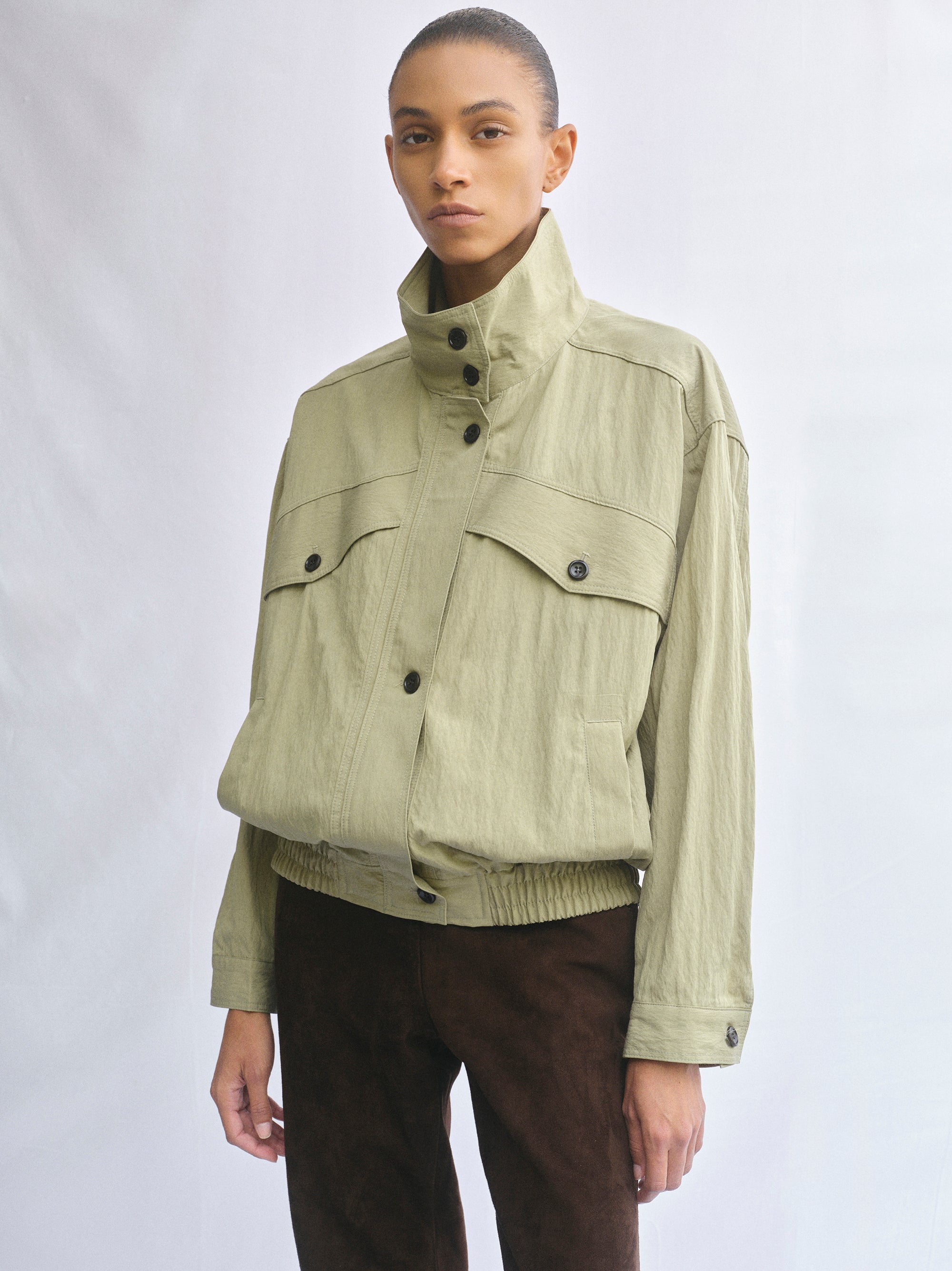 Crinkled Blouson Jacket, Khaki