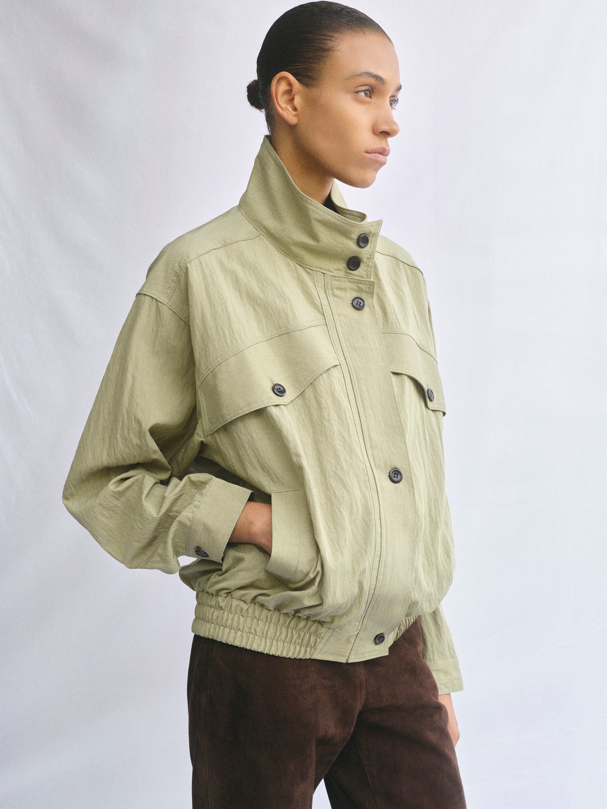 Crinkled Blouson Jacket, Khaki