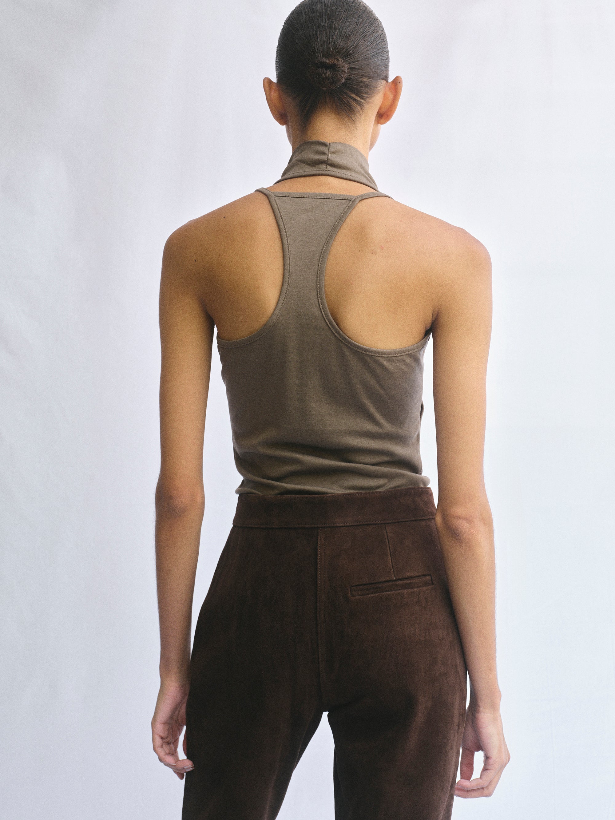 Layered Cowl Halter Top, Khaki