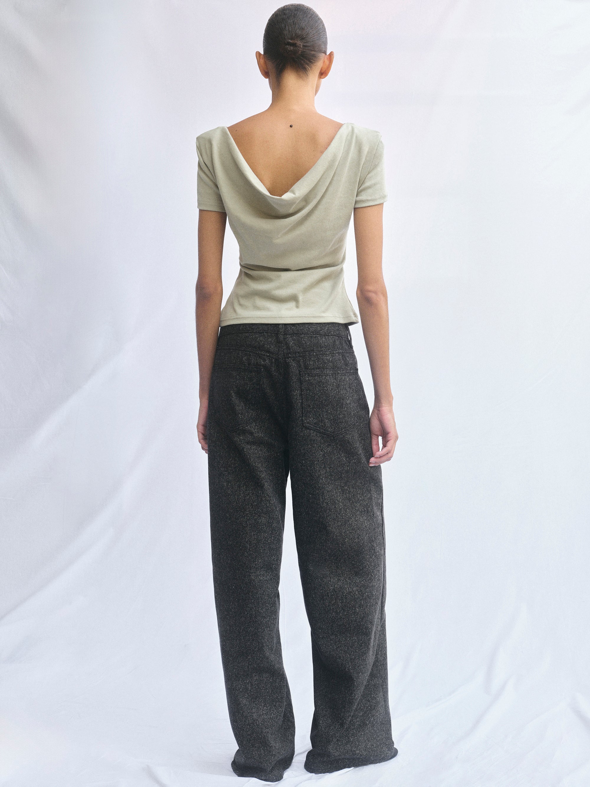 Cowl-Back T-Shirt, Khaki