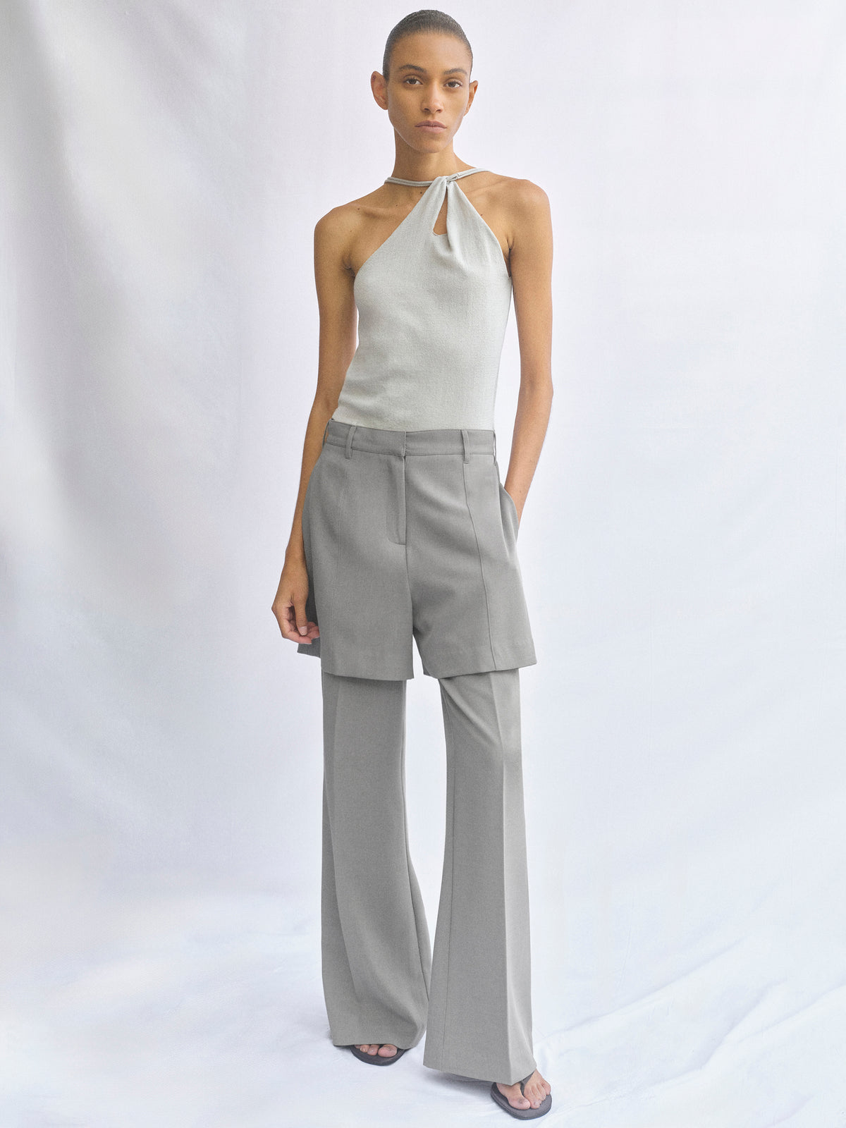 Calla Layered Trousers, Grey