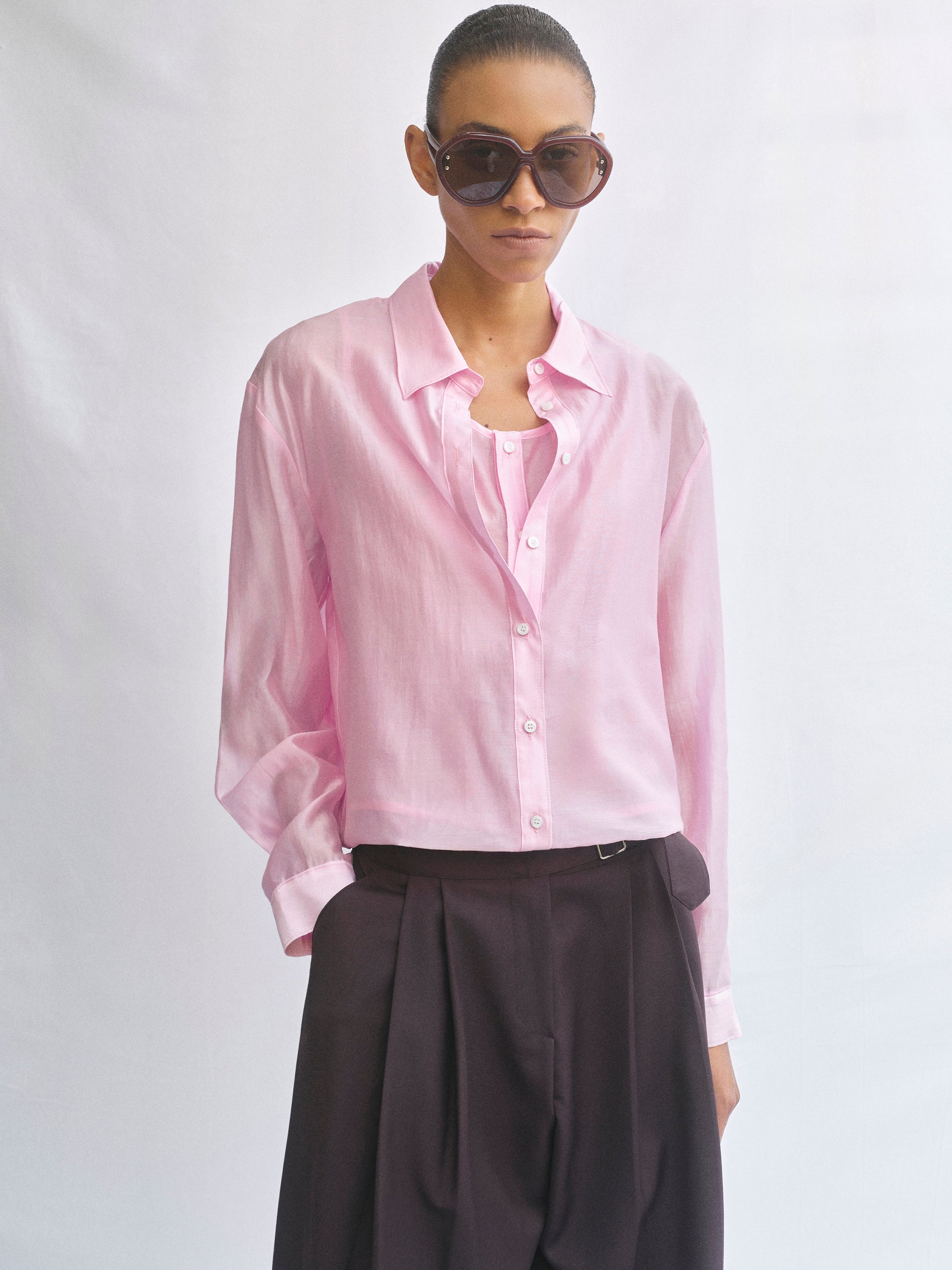 Layered Button Down Shirt, Pink