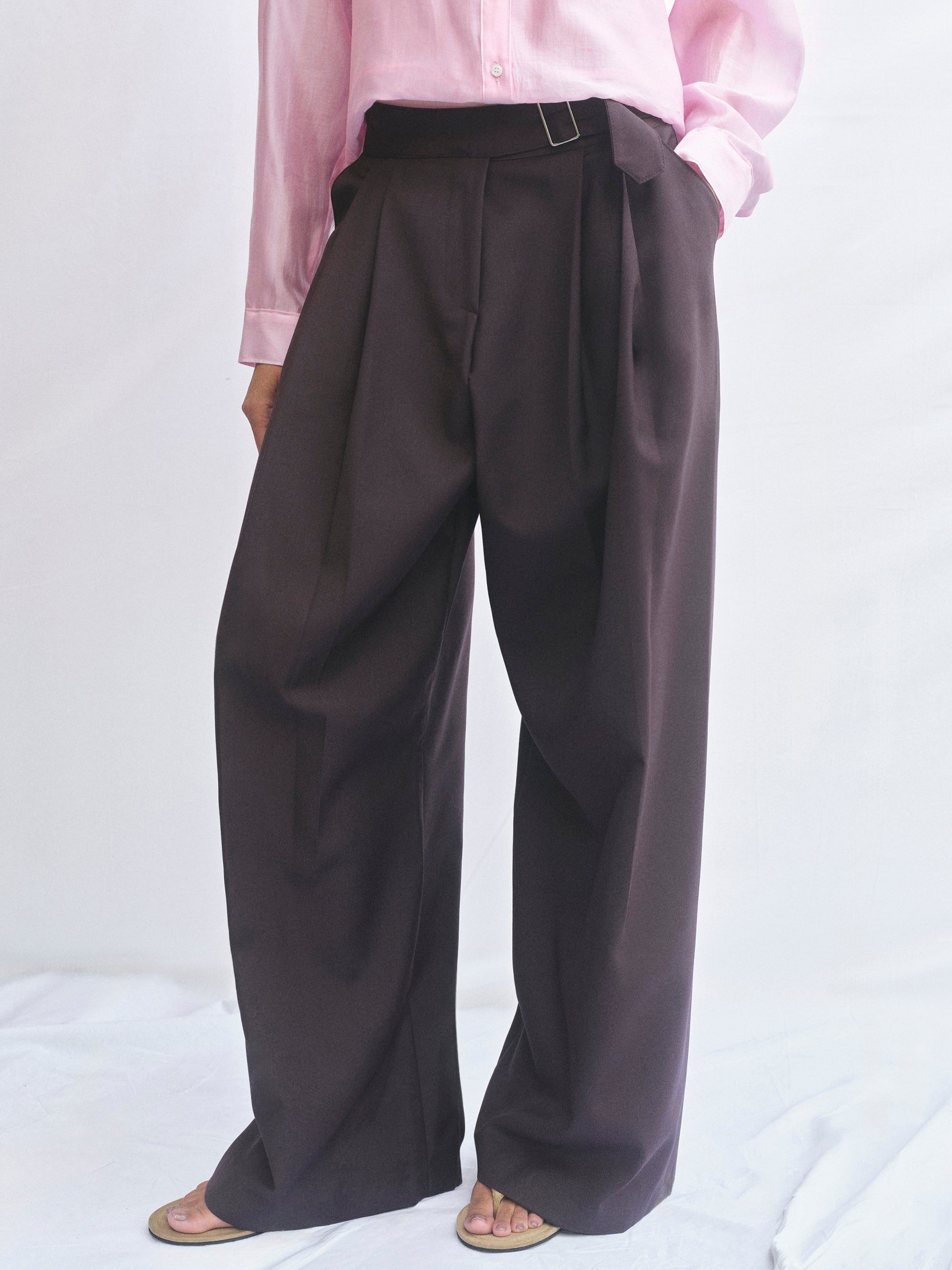 Pleated Belted Trousers, Wine