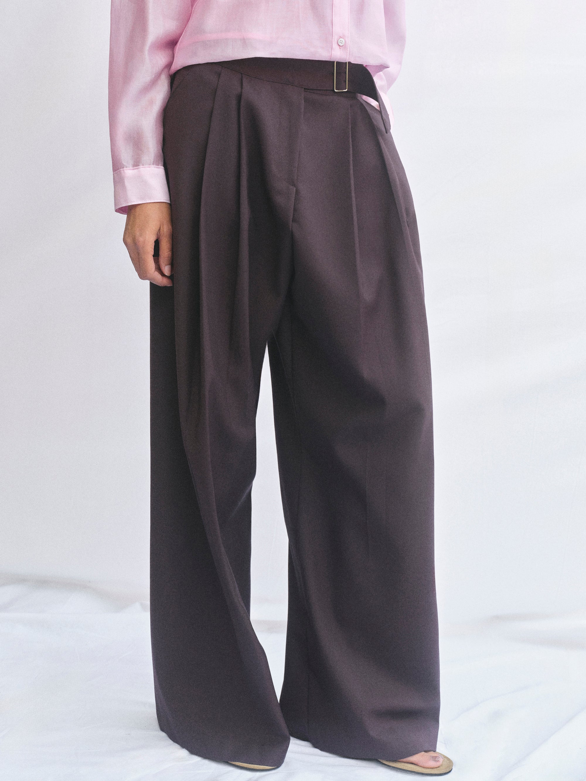 Pleated Belted Trousers, Wine