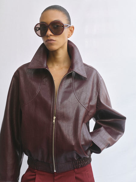 Ennio Faux-Leather Bomber Jacket, Mahogany – SourceUnknown