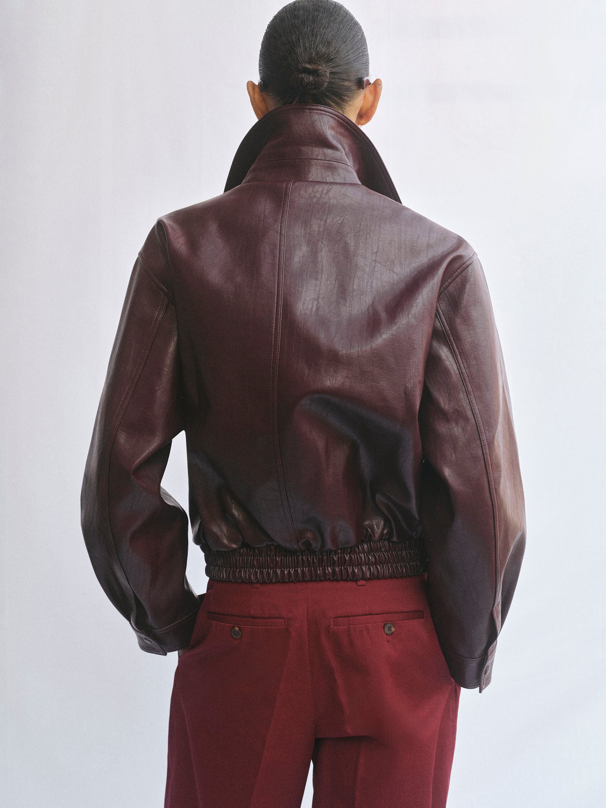 Ennio Faux-Leather Bomber Jacket, Mahogany