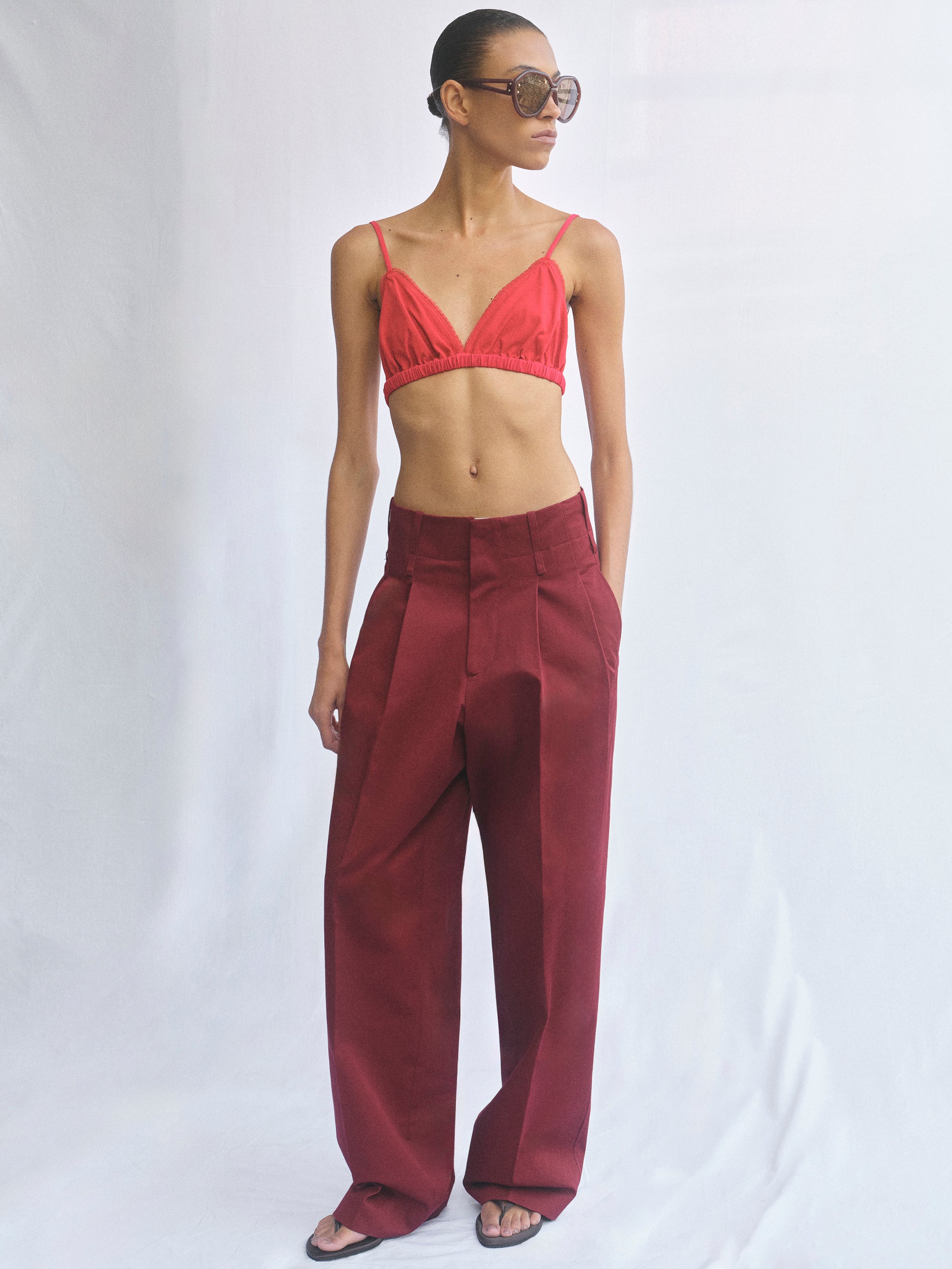Double Waistband Chino Trousers, Burgundy