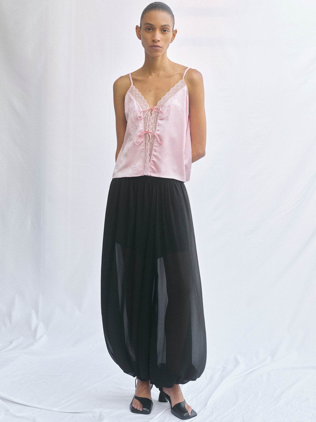 Reifa Semi-Sheer Balloon Trousers, Black
