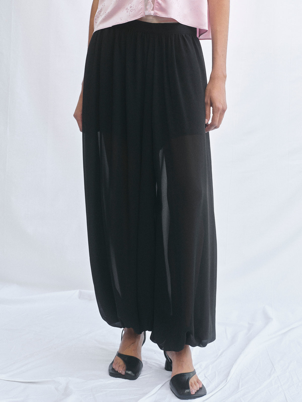 Reifa Semi-Sheer Balloon Trousers, Black