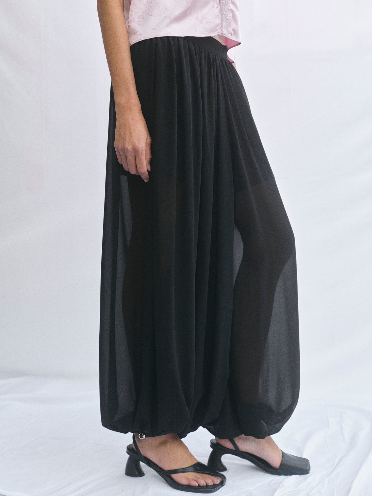 Reifa Semi-Sheer Balloon Trousers, Black
