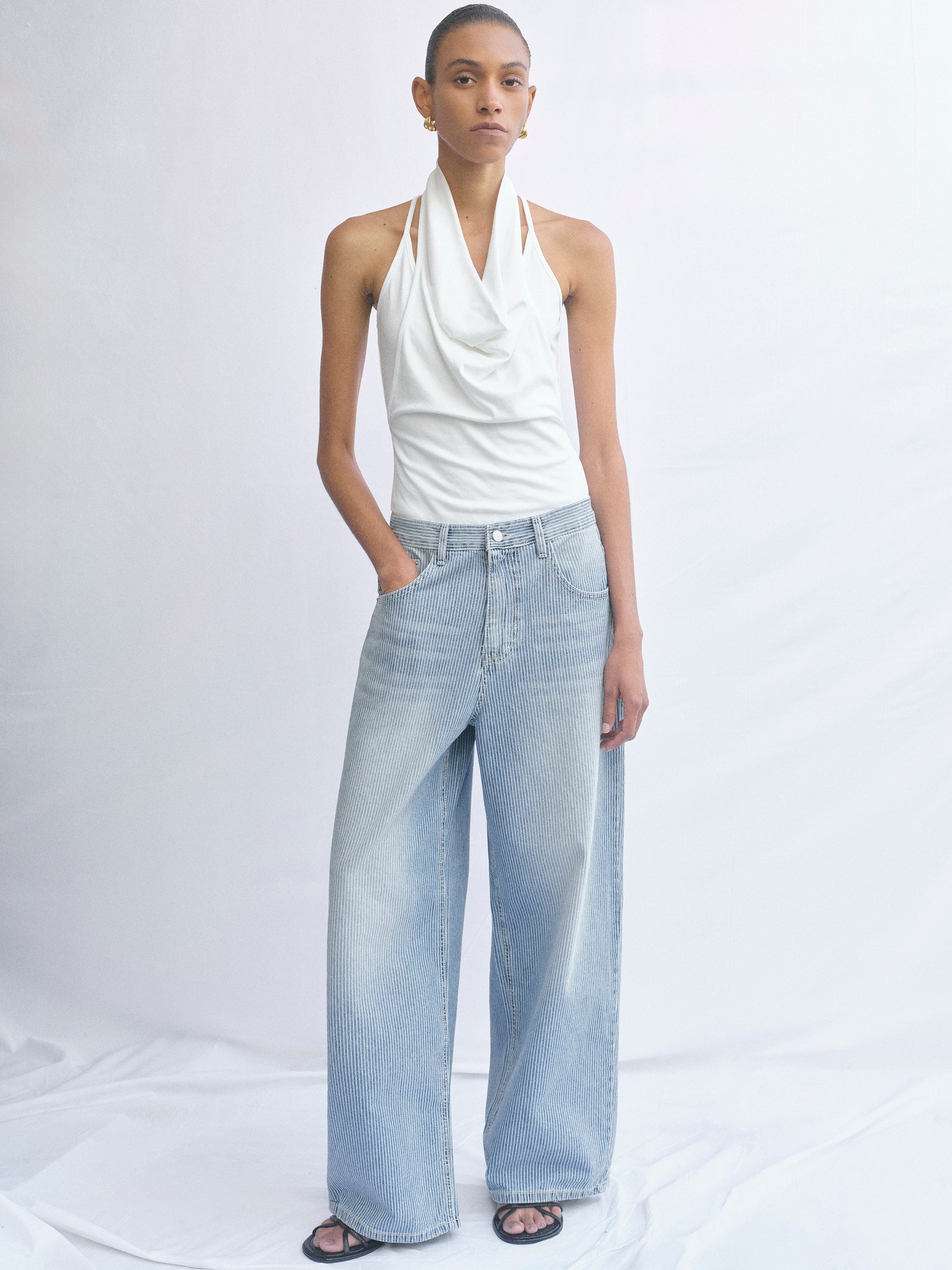 Layered Cowl Halter Top, Ivory