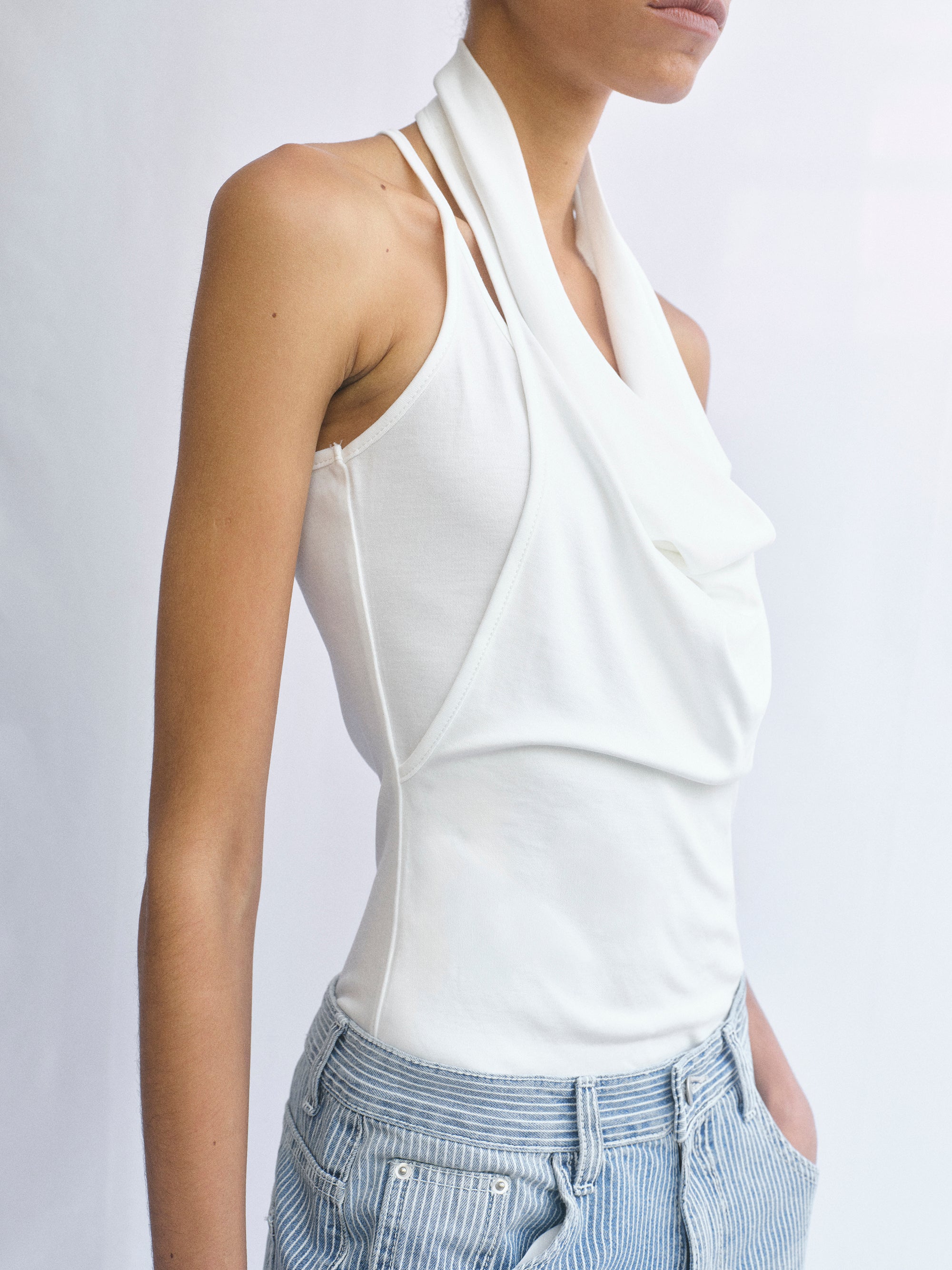 Layered Cowl Halter Top, Ivory