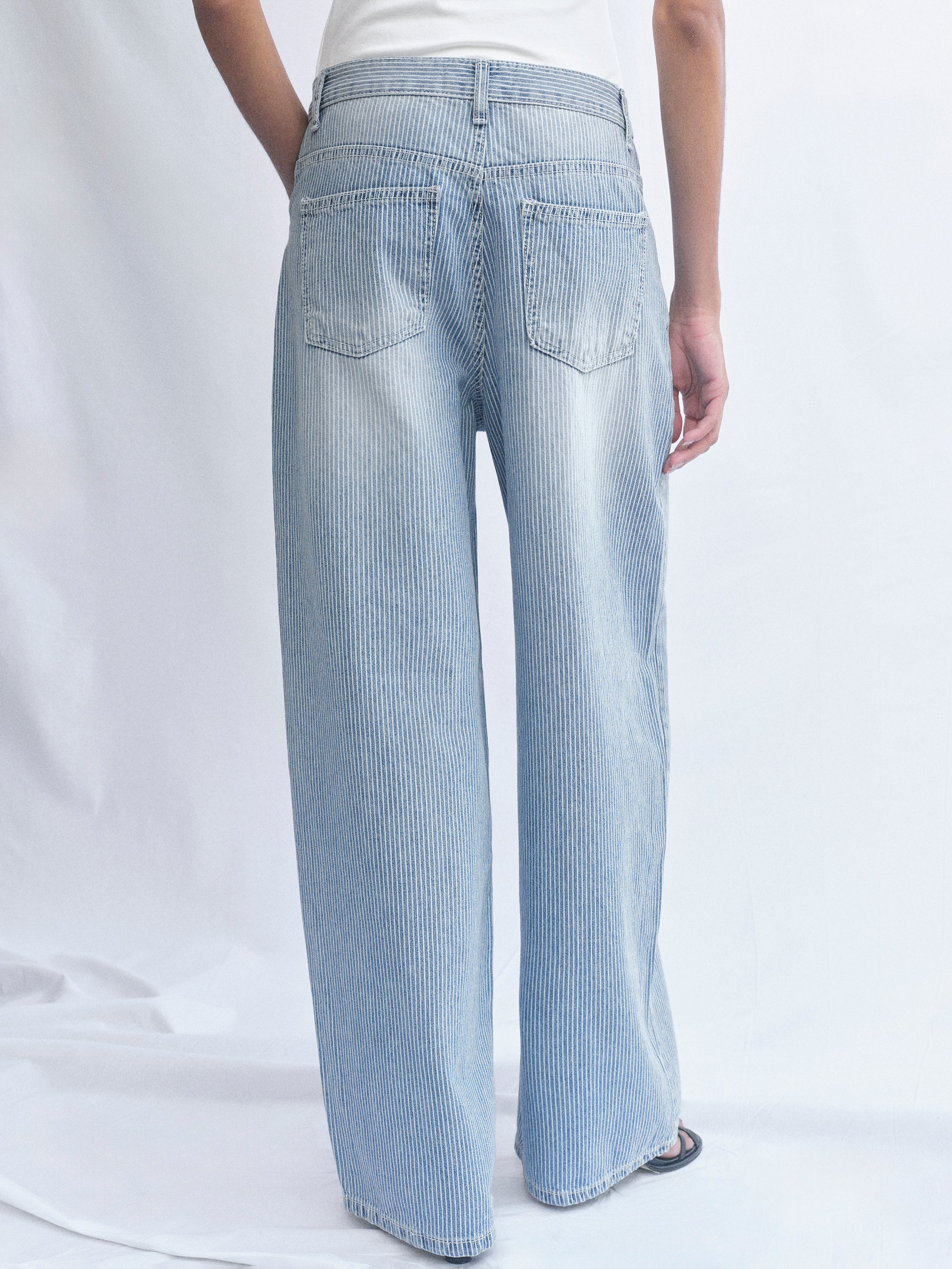 Pinstripe Wide-Leg Jeans, Washed Blue