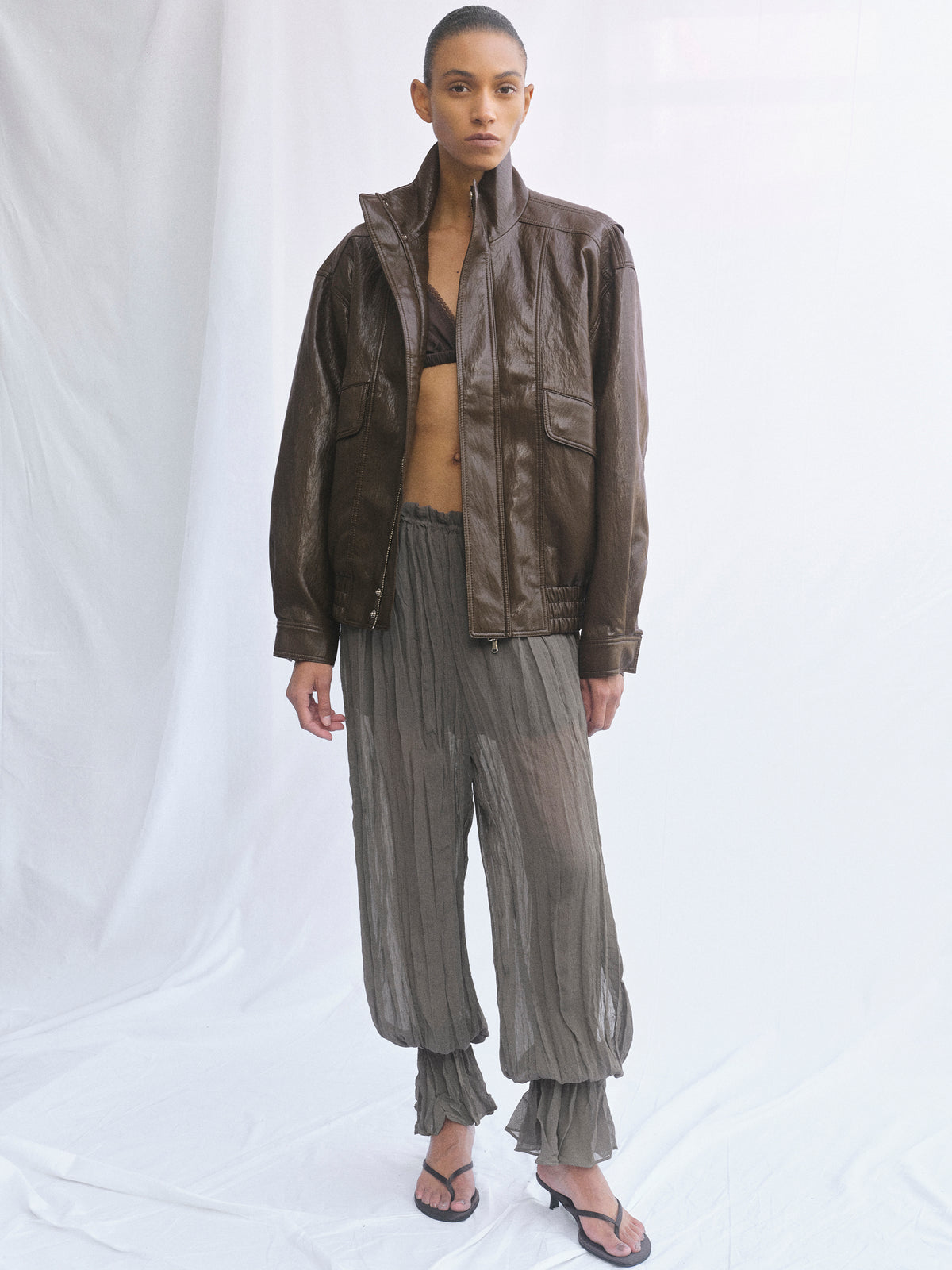 Silva Faux Leather Bomber Jacket, Brown