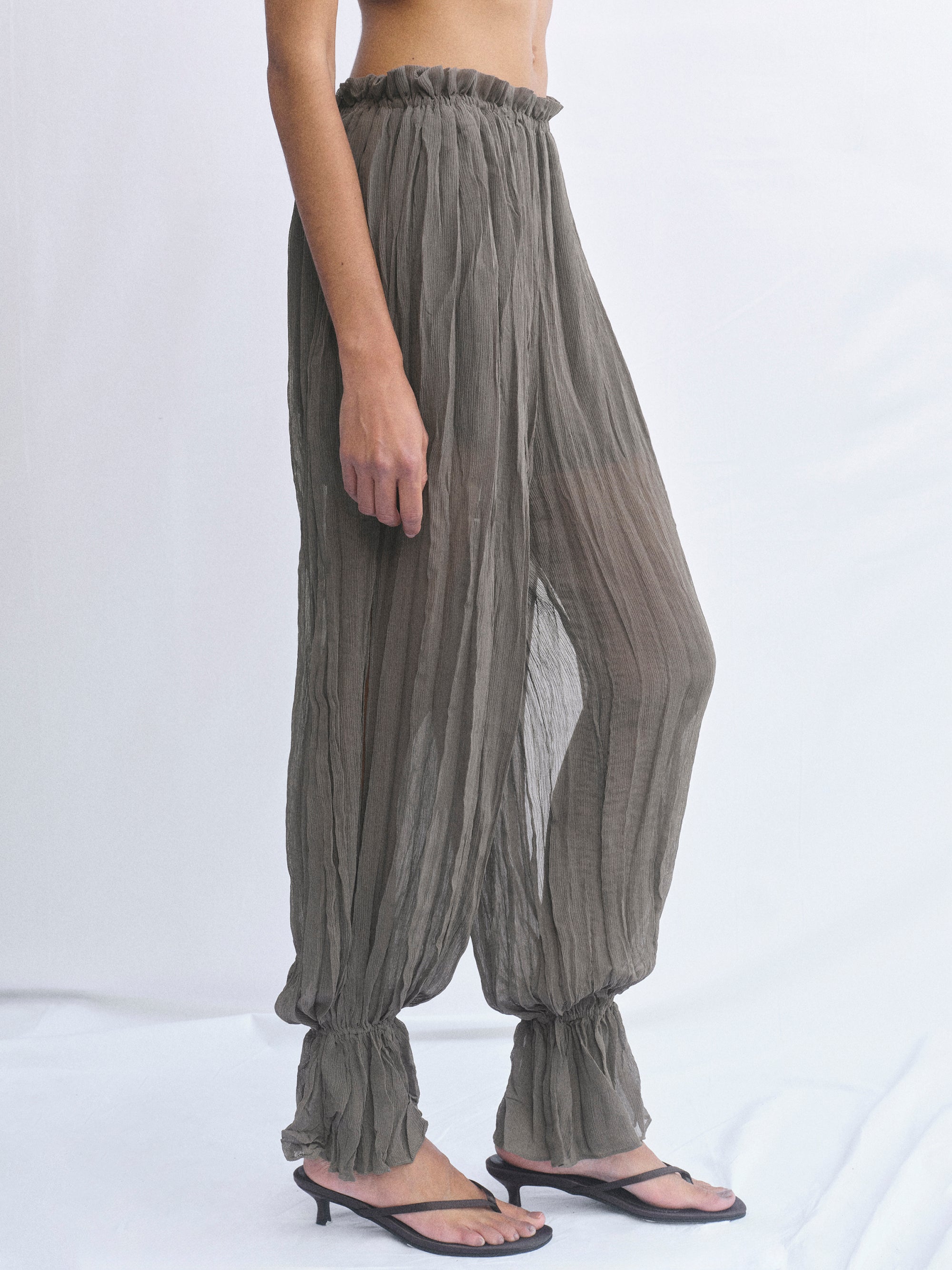 Crinkled Harem Pants, Charcoal