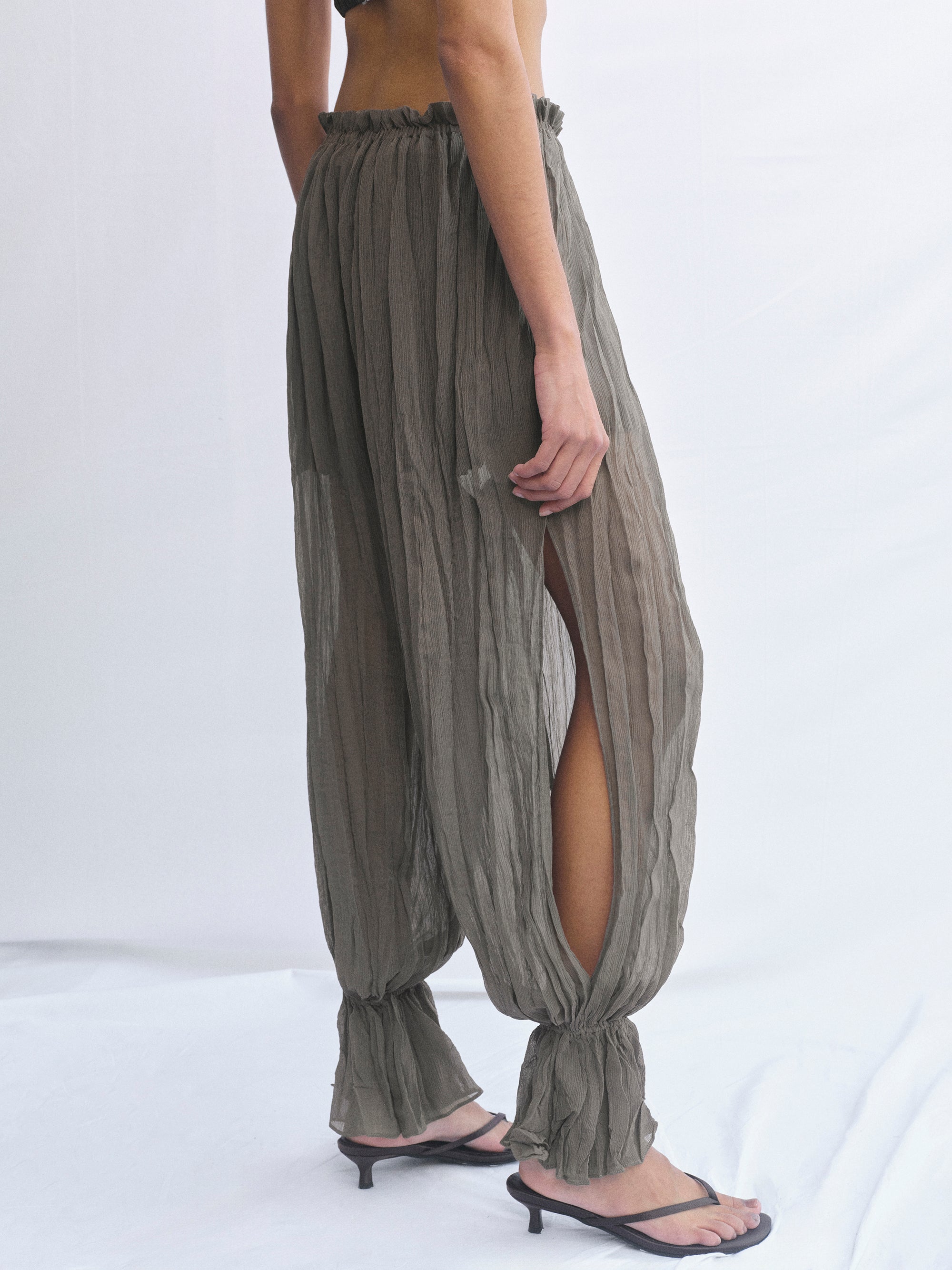 Crinkled Harem Pants, Charcoal